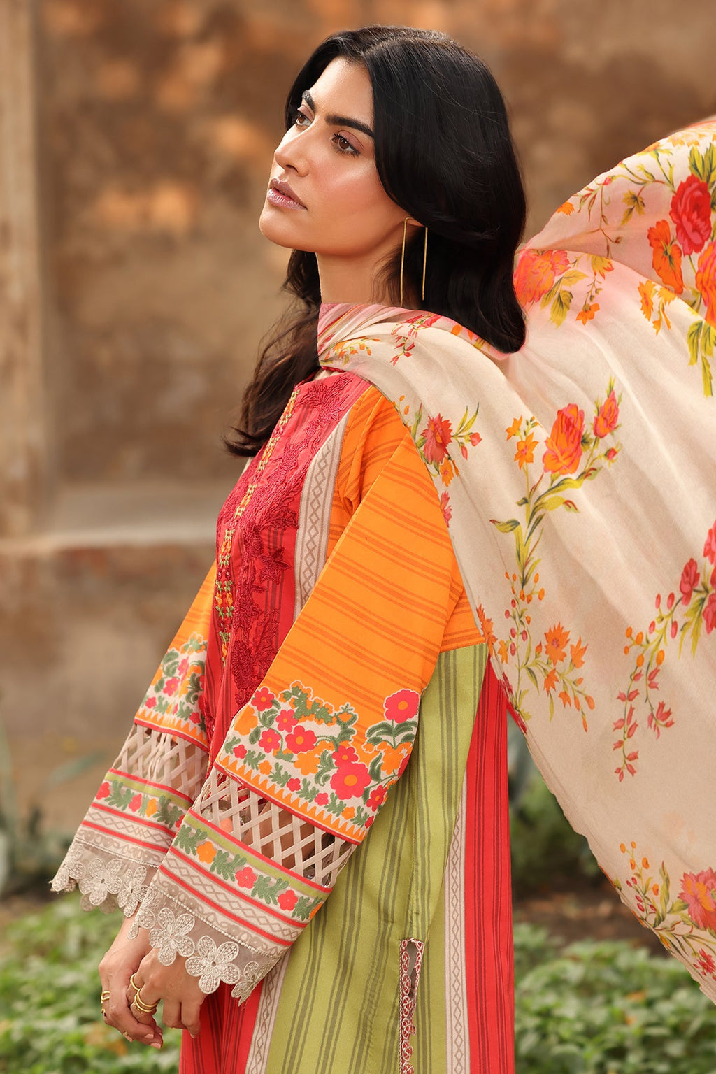 3-PC Embroidered Lawn Shirt with Embroidered Chiffon Dupatta and Trouser DSCC4-09