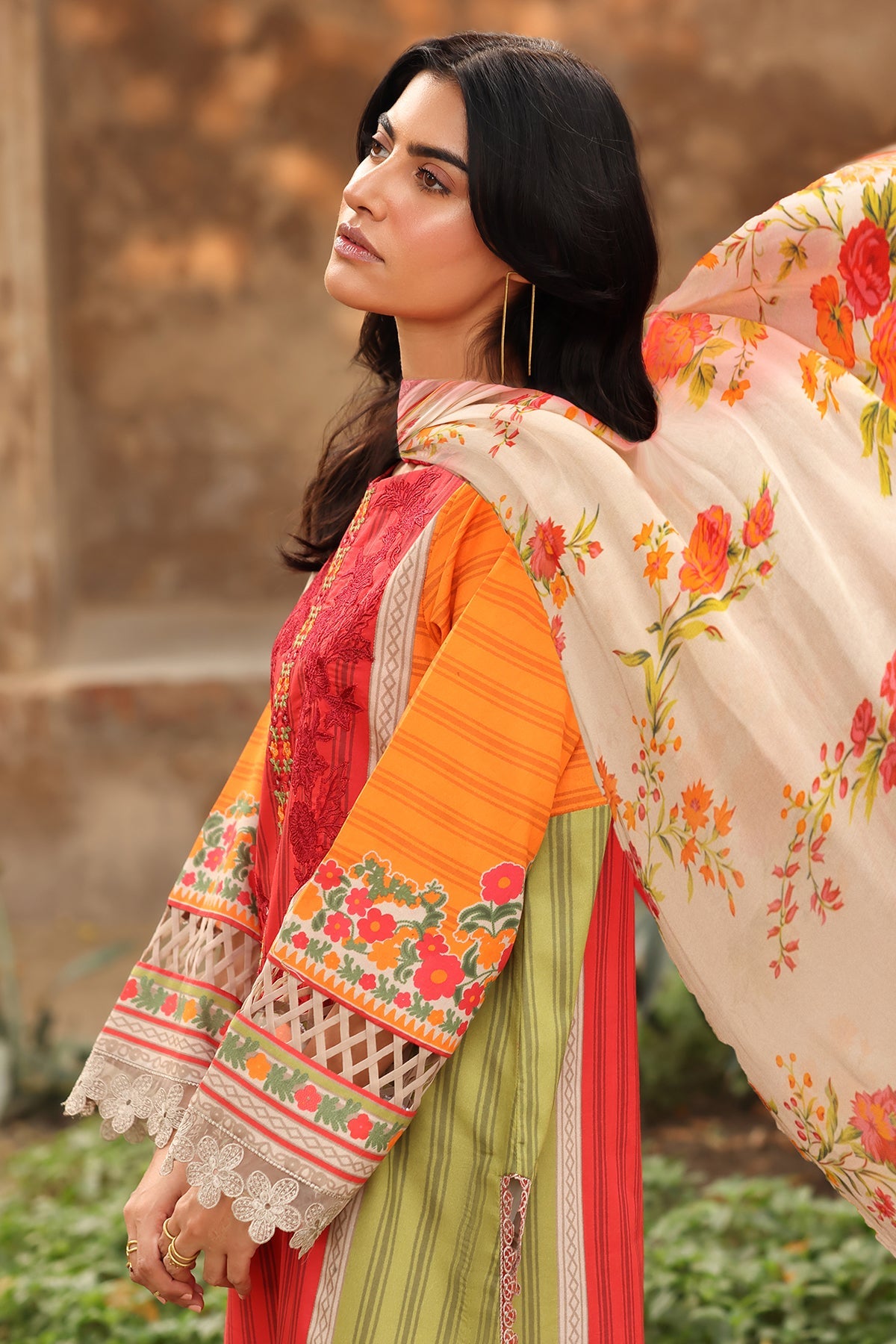 3-PC Embroidered Lawn Shirt with Embroidered Chiffon Dupatta and Trouser DSCC4-09