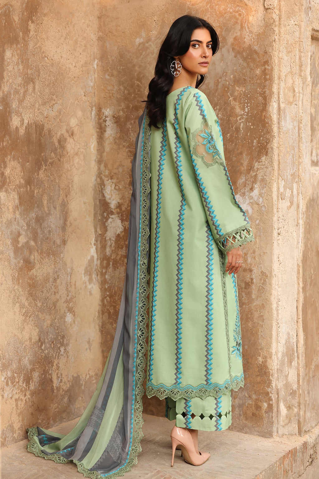 3-PC Embroidered Lawn Shirt with Embroidered Lawn Dupatta and Trouser DSCC4-11