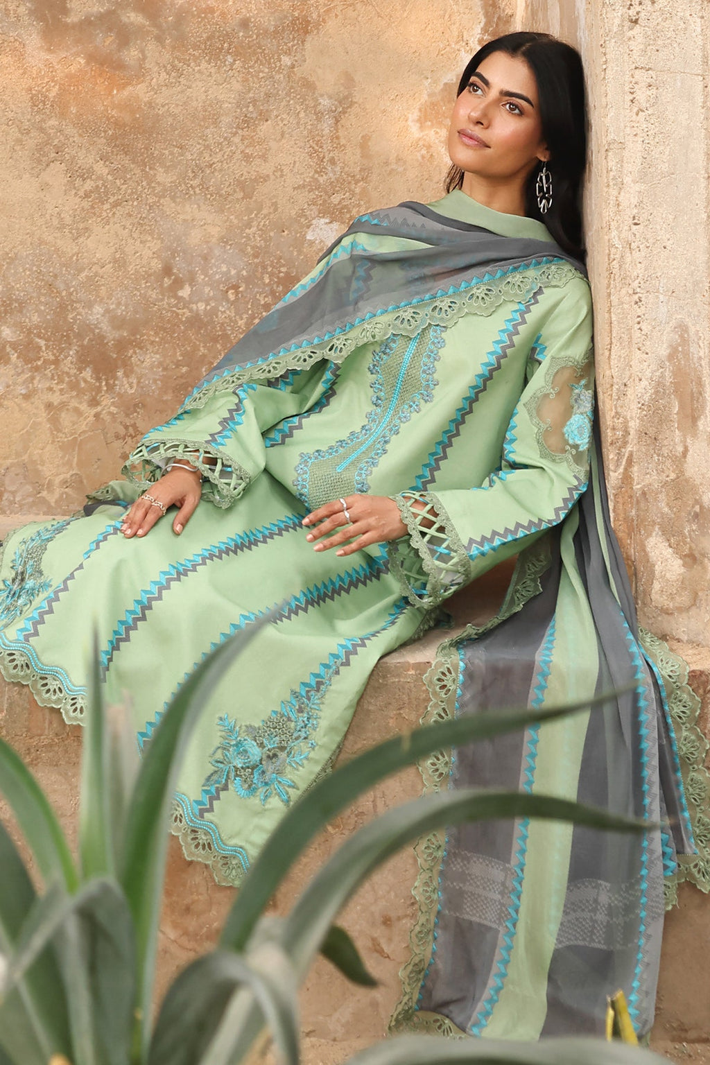3-PC Embroidered Lawn Shirt with Embroidered Lawn Dupatta and Trouser DSCC4-11
