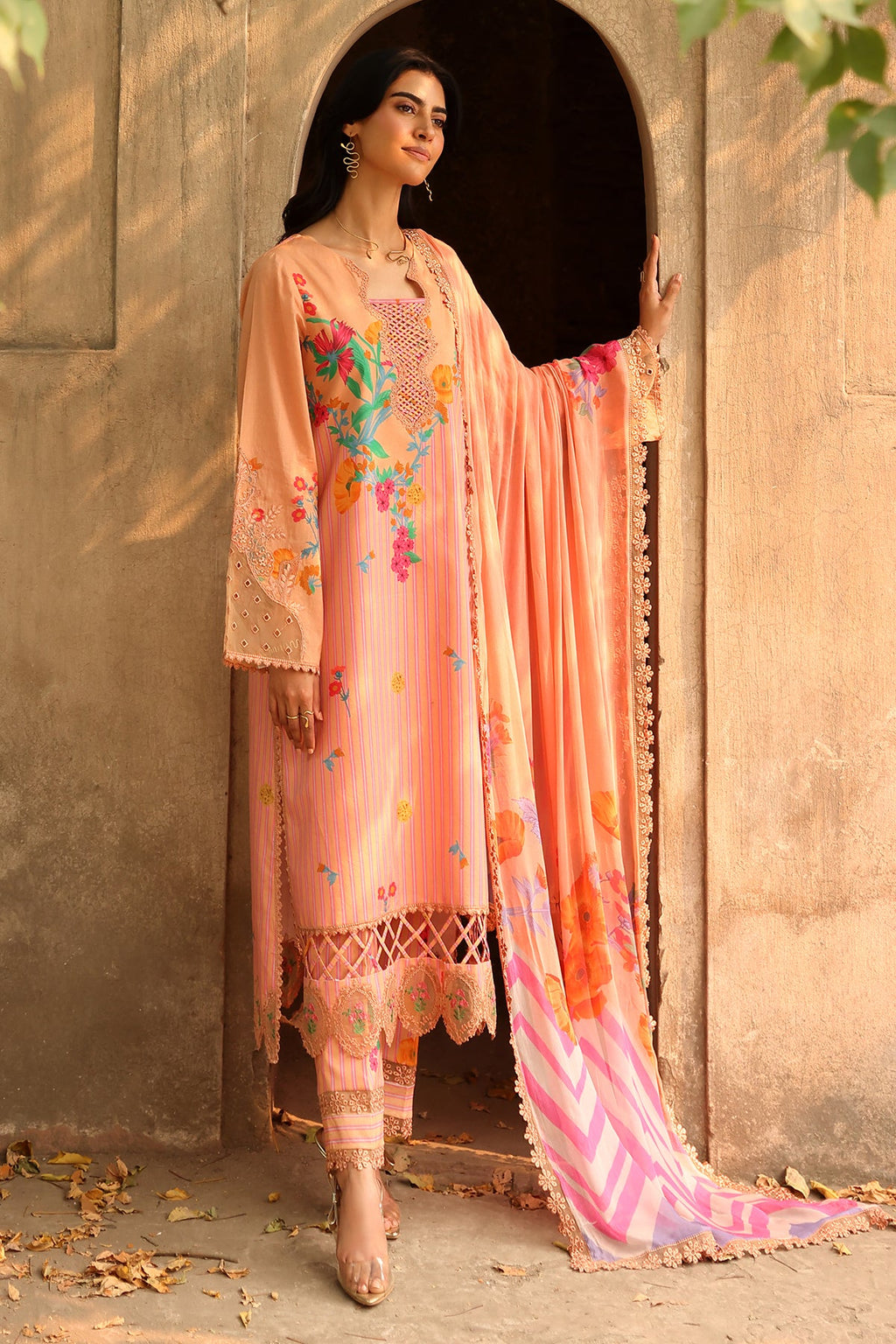 3-PC Embroidered Lawn Shirt with Embroidered Chiffon Dupatta and Trouser DSCC4-13