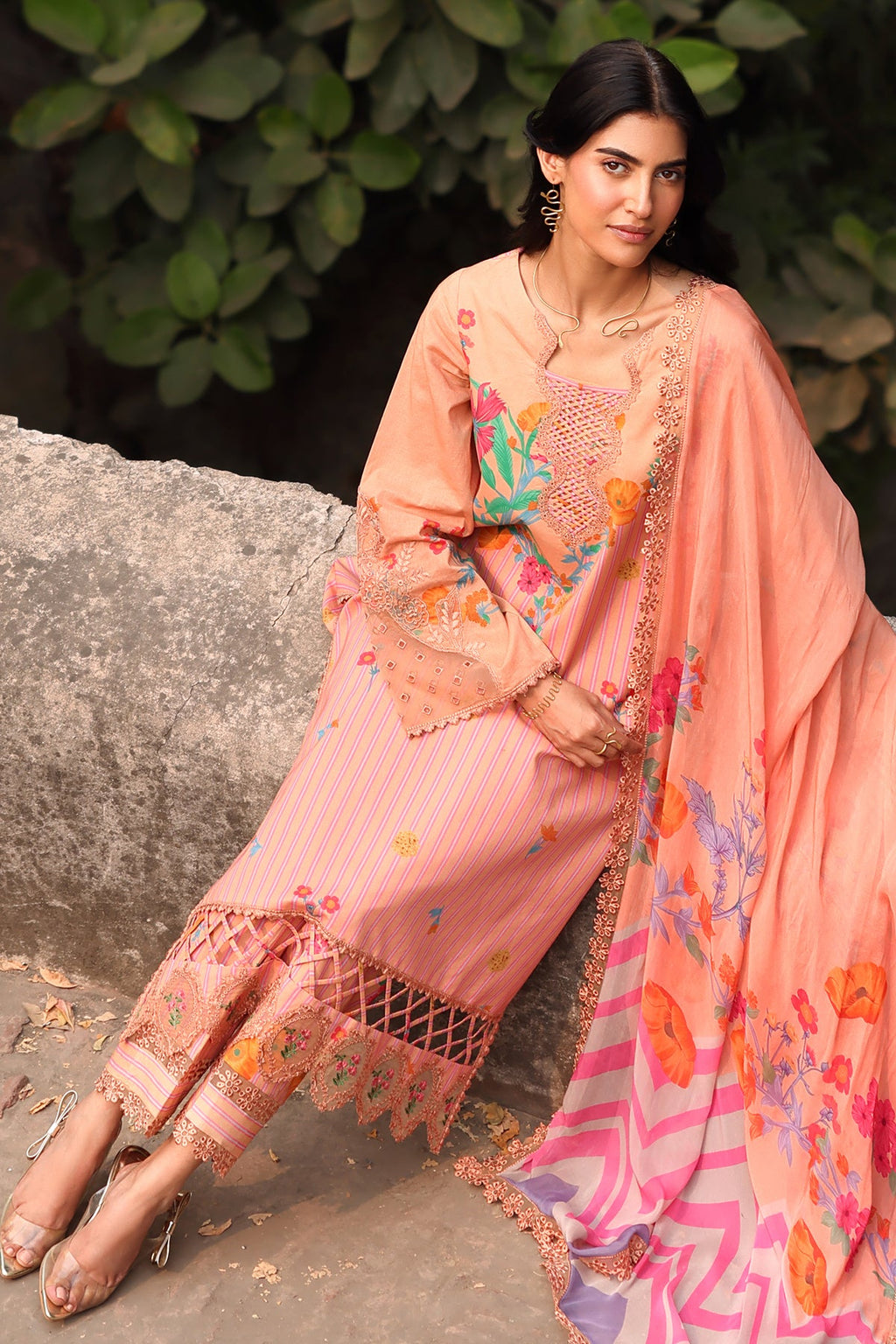 3-PC Embroidered Lawn Shirt with Embroidered Chiffon Dupatta and Trouser DSCC4-13