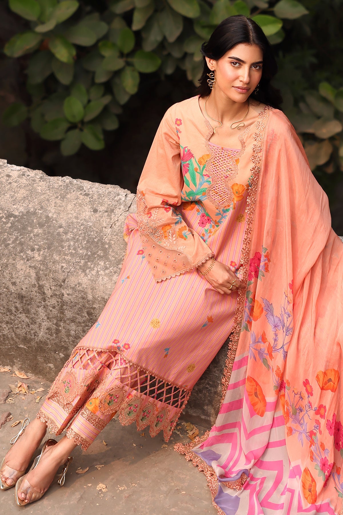 3-PC Embroidered Lawn Shirt with Embroidered Chiffon Dupatta and Trouser DSCC4-13