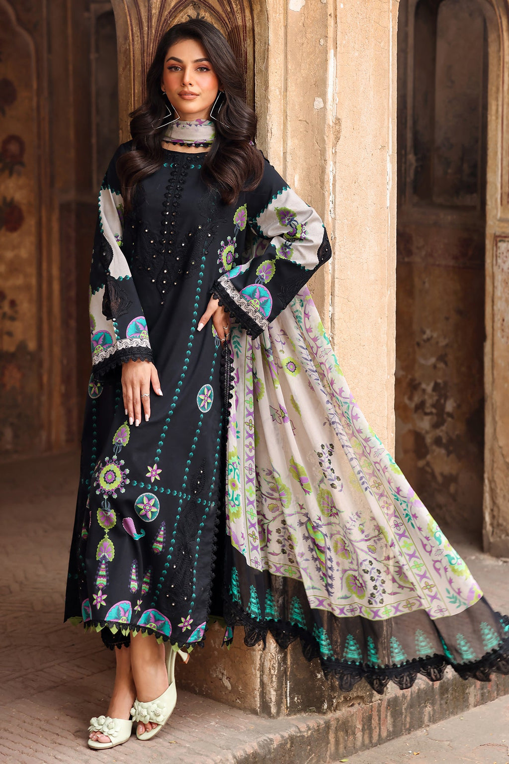 3-PC Embroidered Lawn Shirt with Embroidered Chiffon Dupatta and Trouser DSRB4-01