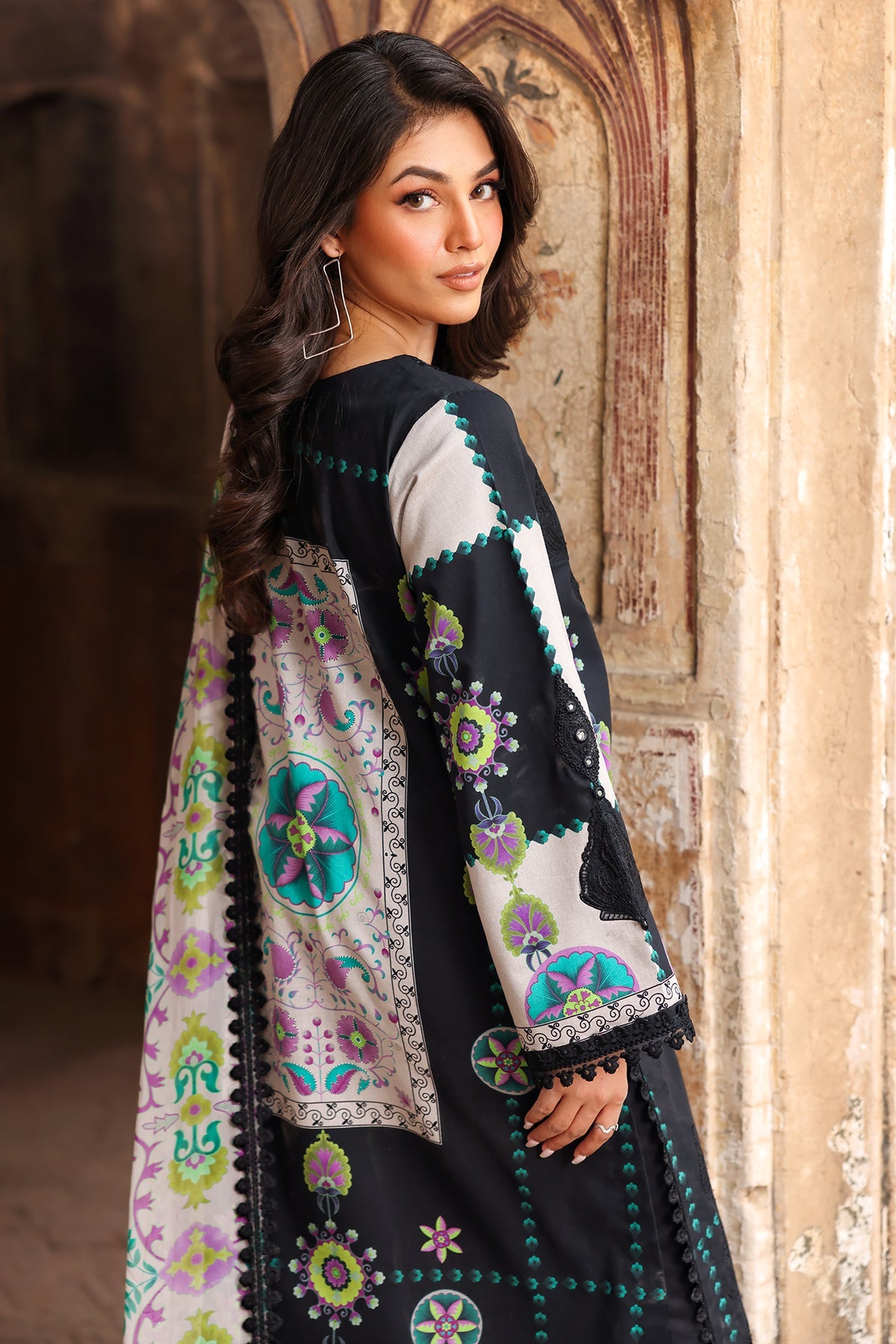 3-PC Embroidered Lawn Shirt with Embroidered Chiffon Dupatta and Trouser DSRB4-01