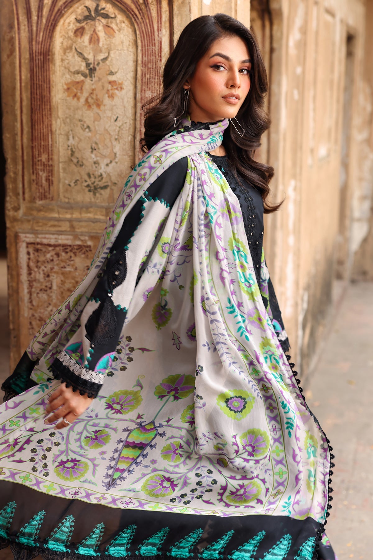 3-PC Embroidered Lawn Shirt with Embroidered Chiffon Dupatta and Trouser DSRB4-01