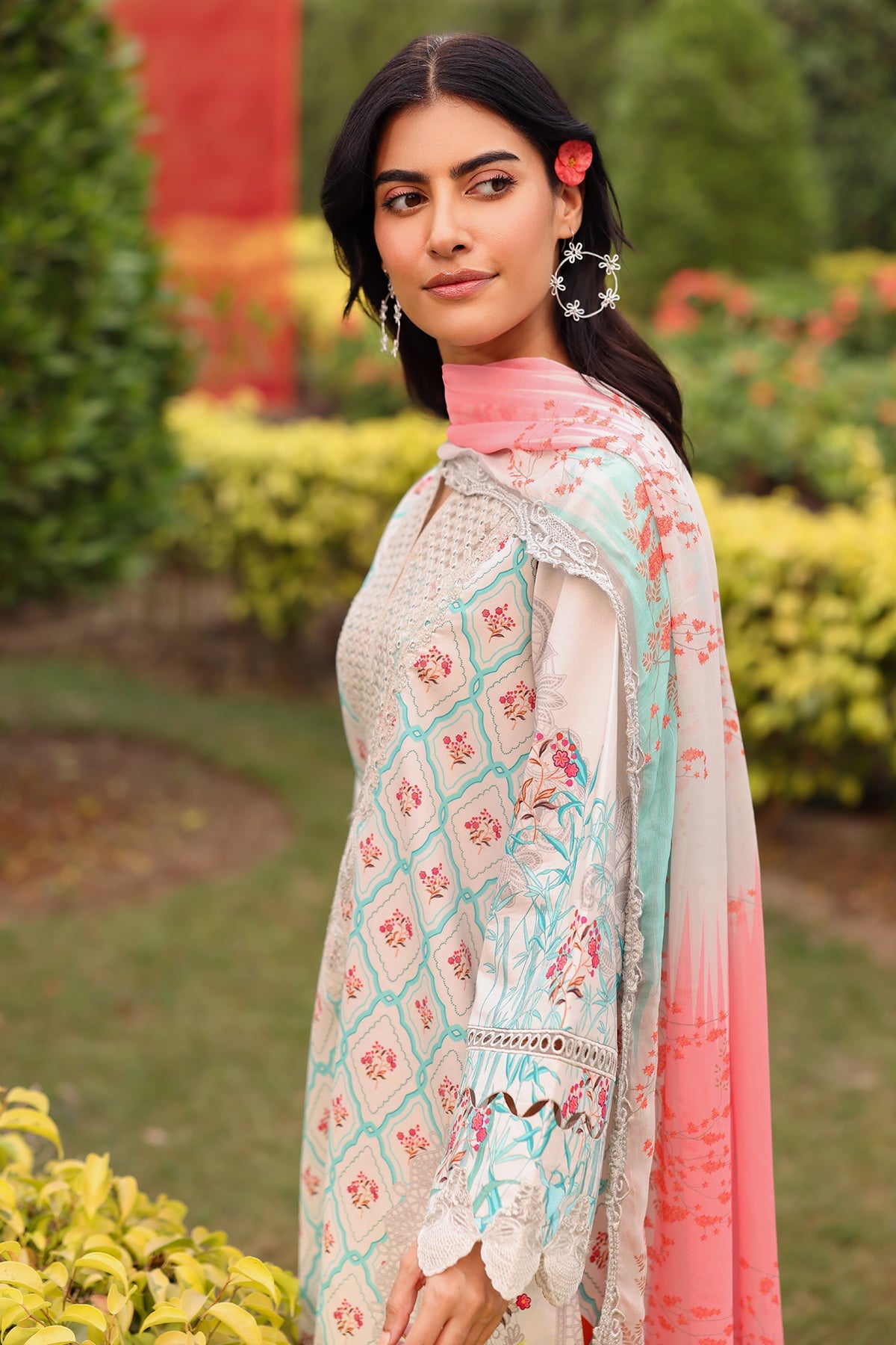 3-PC Embroidered Lawn Shirt with Embroidered Chiffon Dupatta and Trouser DSCC4-17