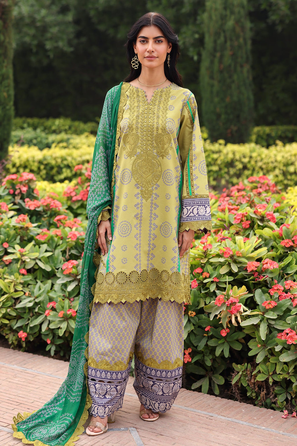 3-PC Embroidered Lawn Shirt with Embroidered Chiffon Dupatta and Trouser DSRB4-04