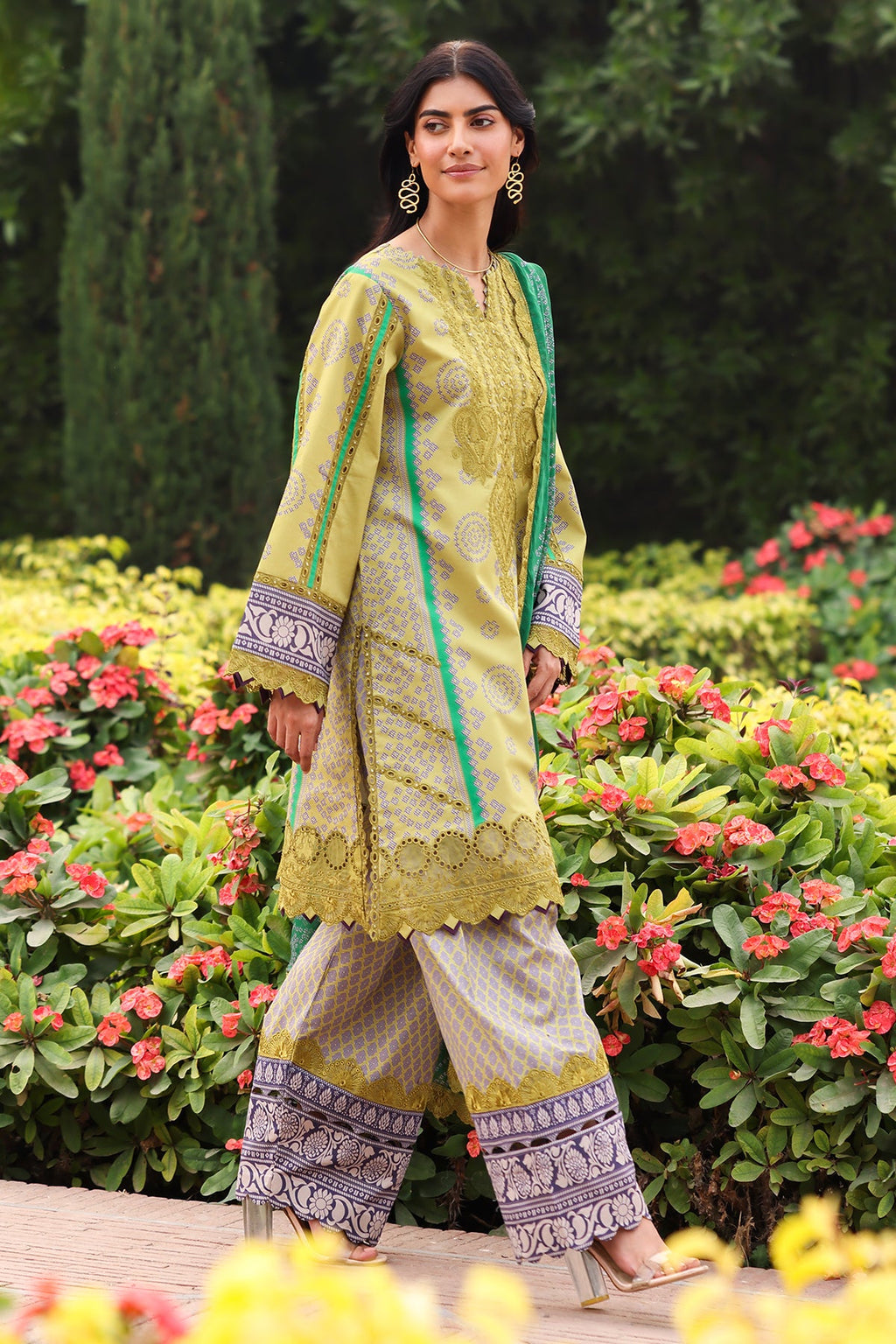 3-PC Embroidered Lawn Shirt with Embroidered Chiffon Dupatta and Trouser DSRB4-04
