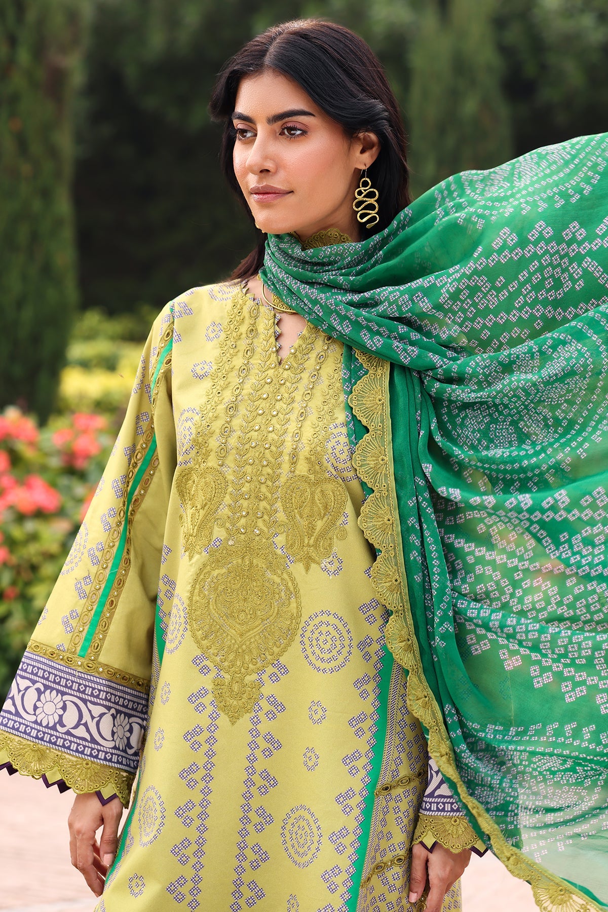 3-PC Embroidered Lawn Shirt with Embroidered Chiffon Dupatta and Trouser DSRB4-04