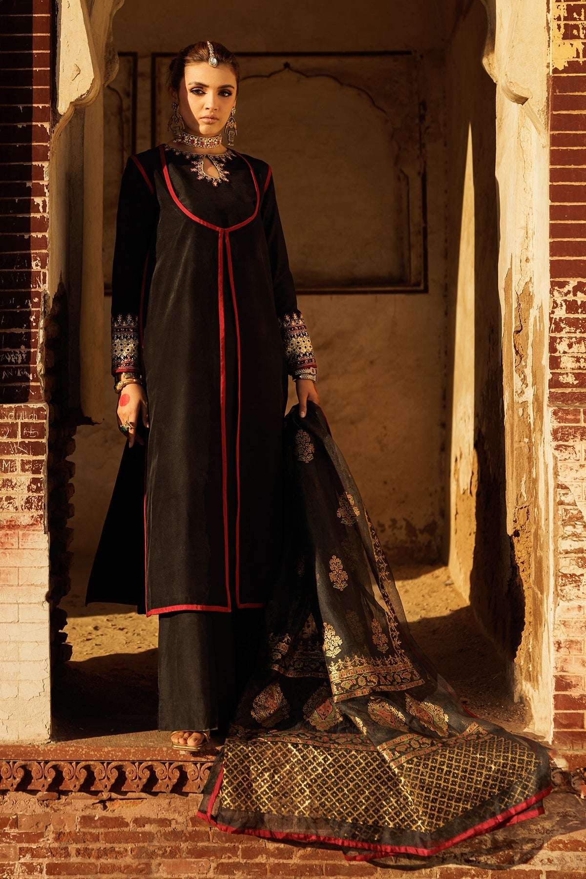 3-PC Embroidered Raw-Silk Suit CMA-5-26