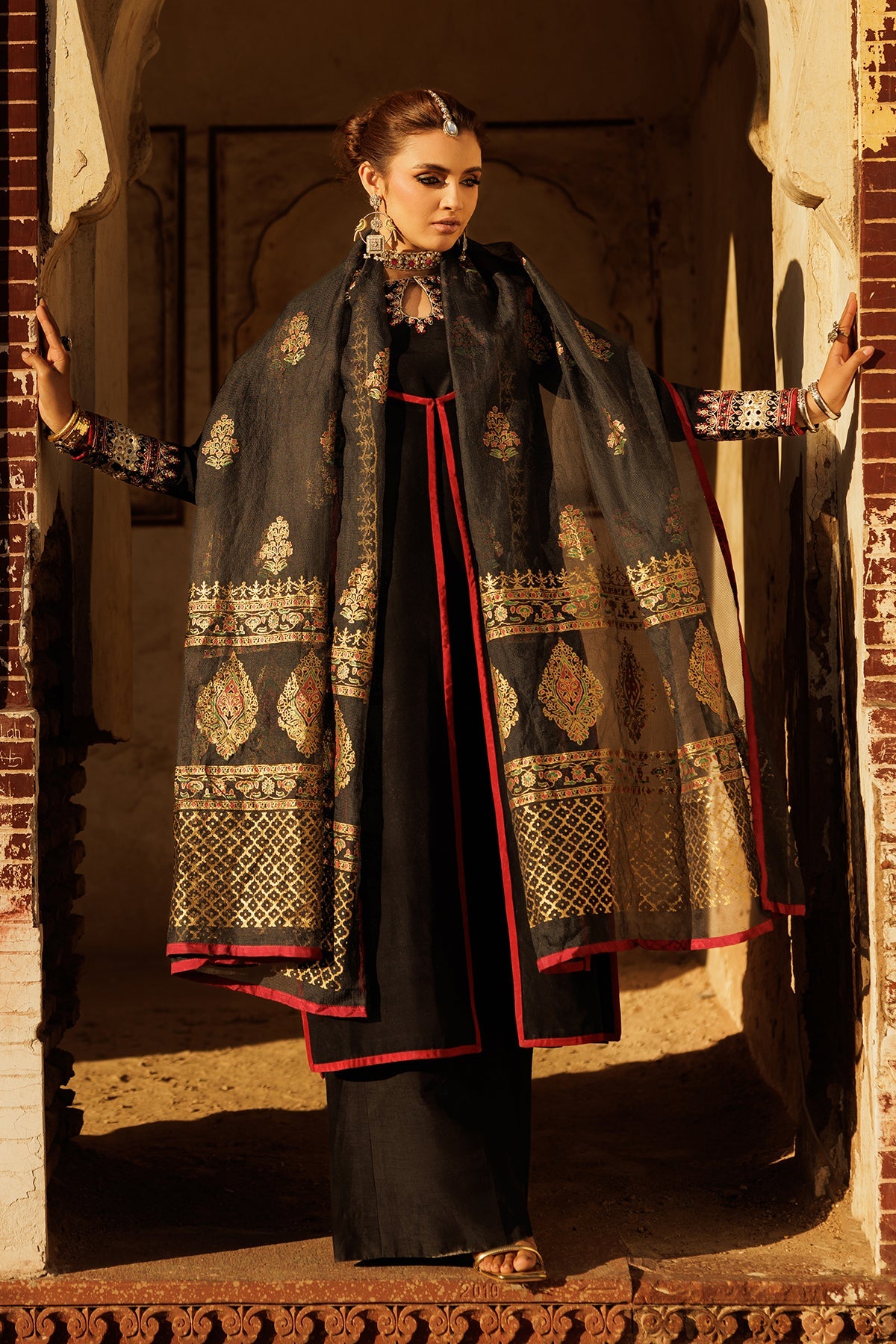3-PC Embroidered Raw-Silk Suit CMA-5-26