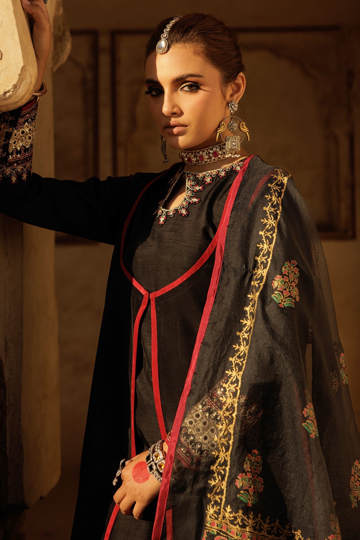 3-PC Embroidered Raw-Silk Suit CMA-5-26