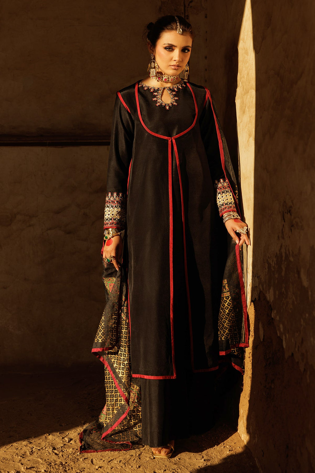3-PC Embroidered Raw-Silk Suit CMA-5-26
