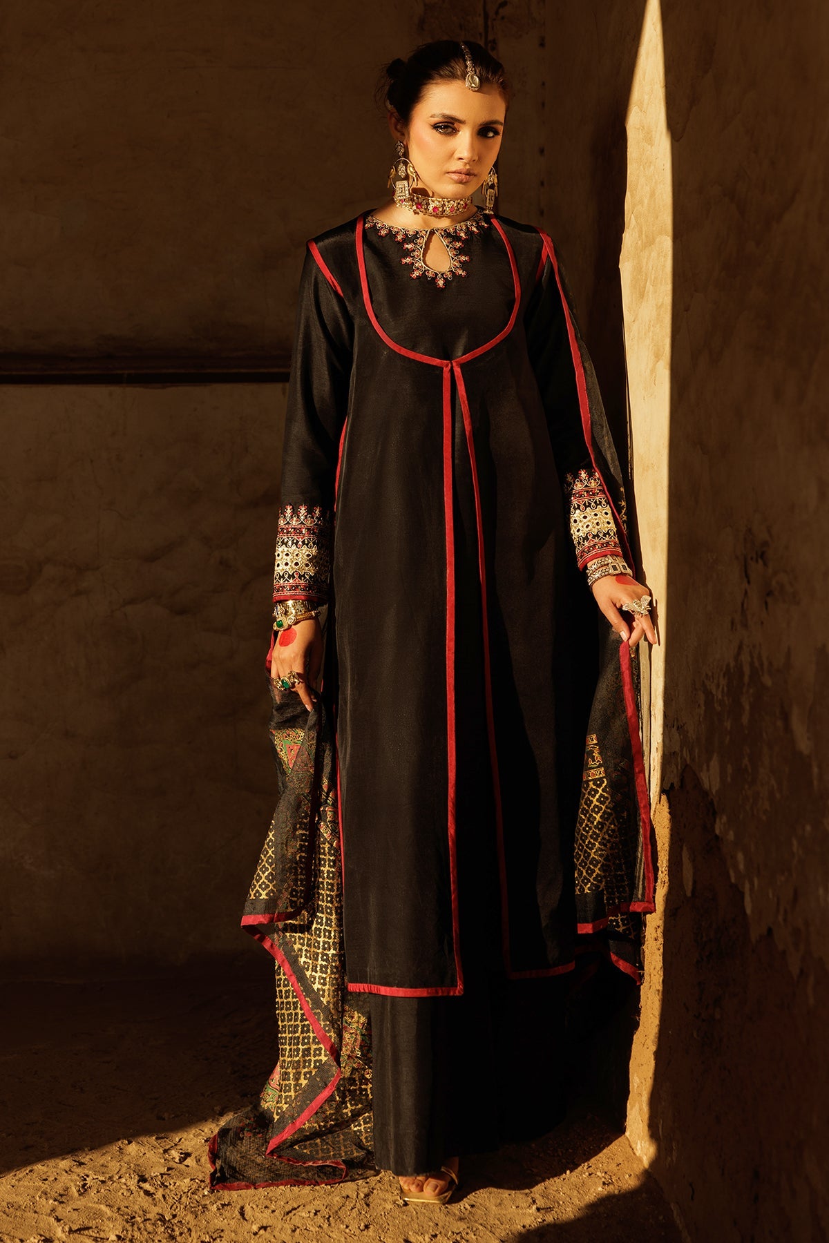 3-PC Embroidered Raw-Silk Suit CMA-5-26