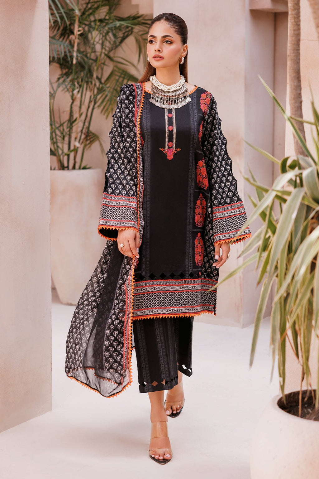 3-PC Unstitched Printed Lawn Shirt with Chiffon Dupatta and Trouser CP4-61