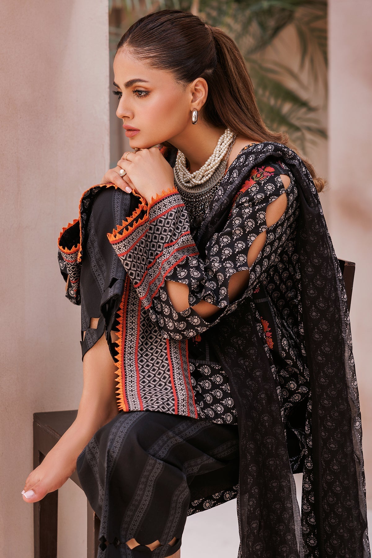 3-PC Unstitched Printed Lawn Shirt with Chiffon Dupatta and Trouser CP4-61
