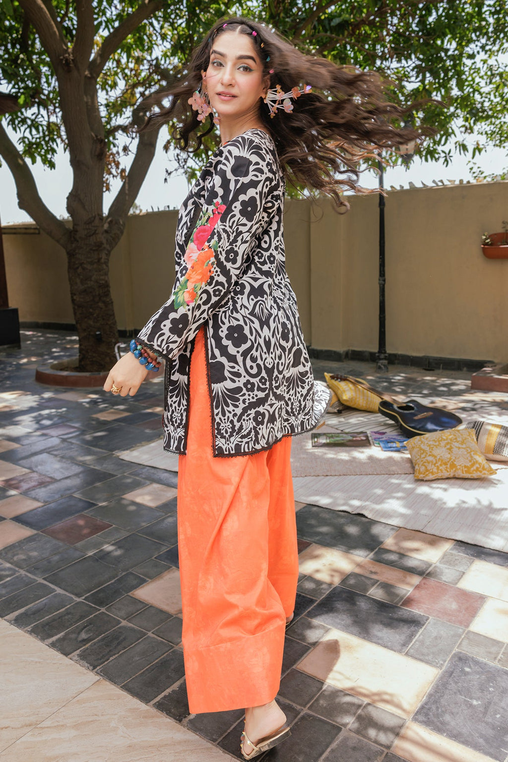 2-PC Printed Cotton Suit CPM-5-085Z