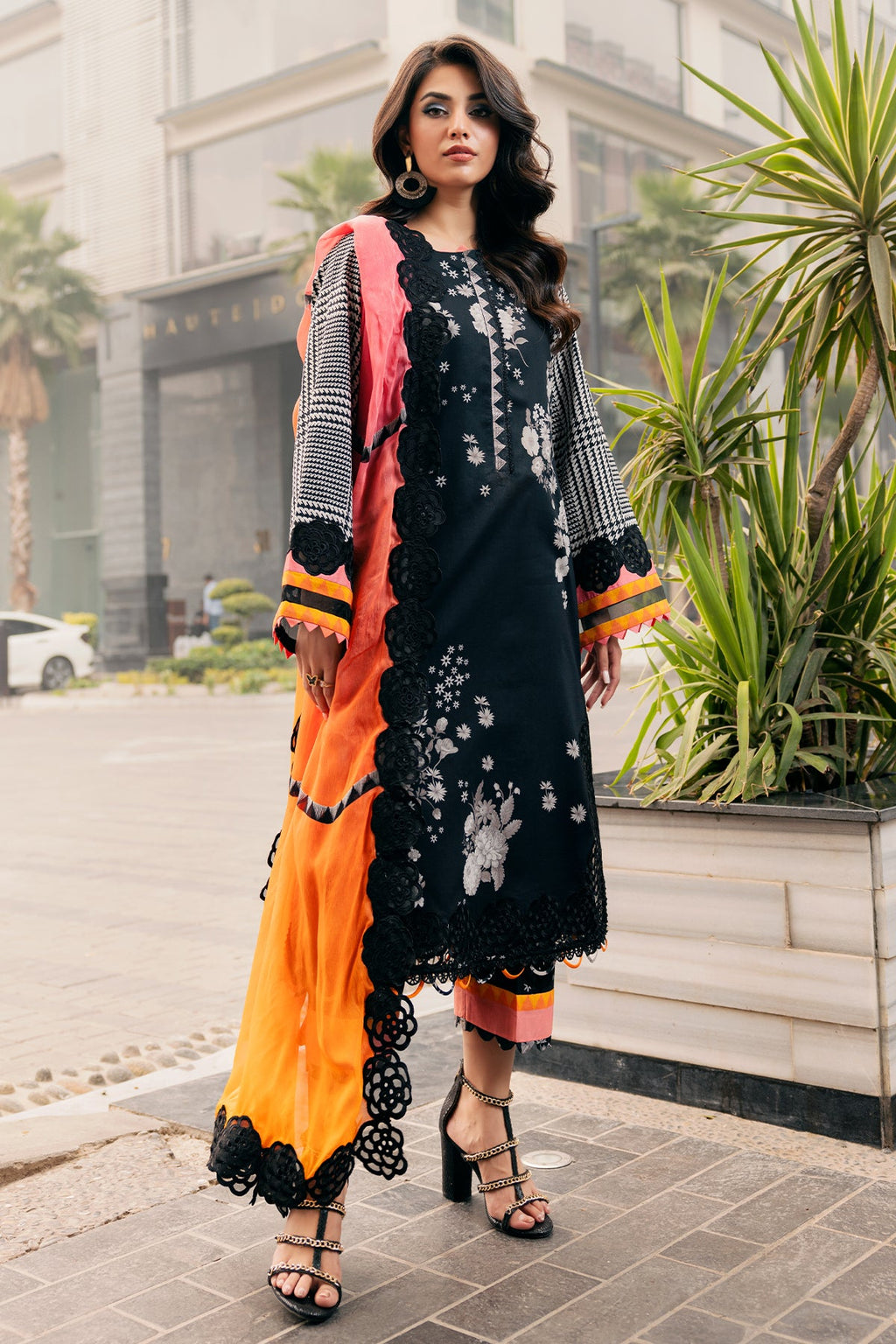 3-PC Embroidered Lawn Shirt with Embroidered Chiffon Dupatta and Trouser DSCC4-02