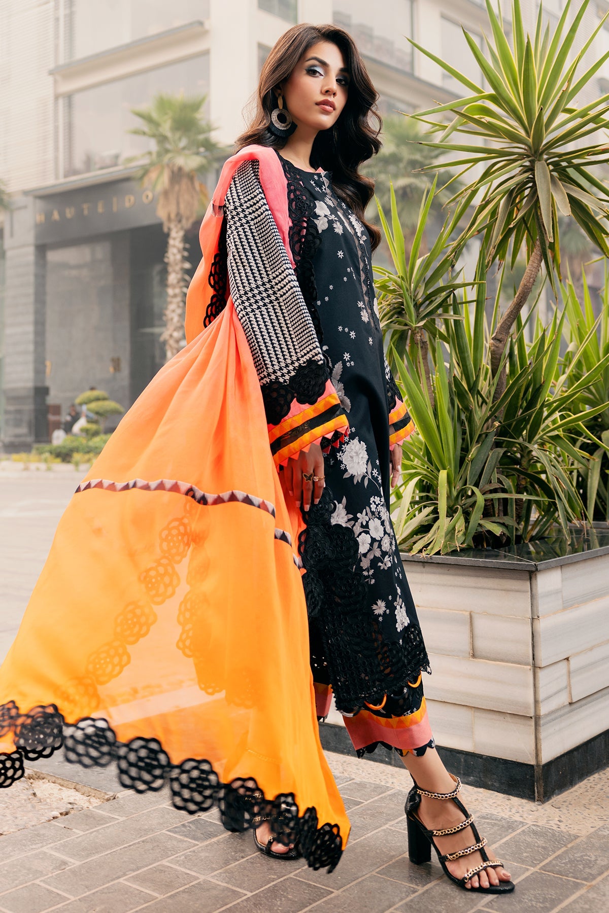 3-PC Embroidered Lawn Shirt with Embroidered Chiffon Dupatta and Trouser DSCC4-02