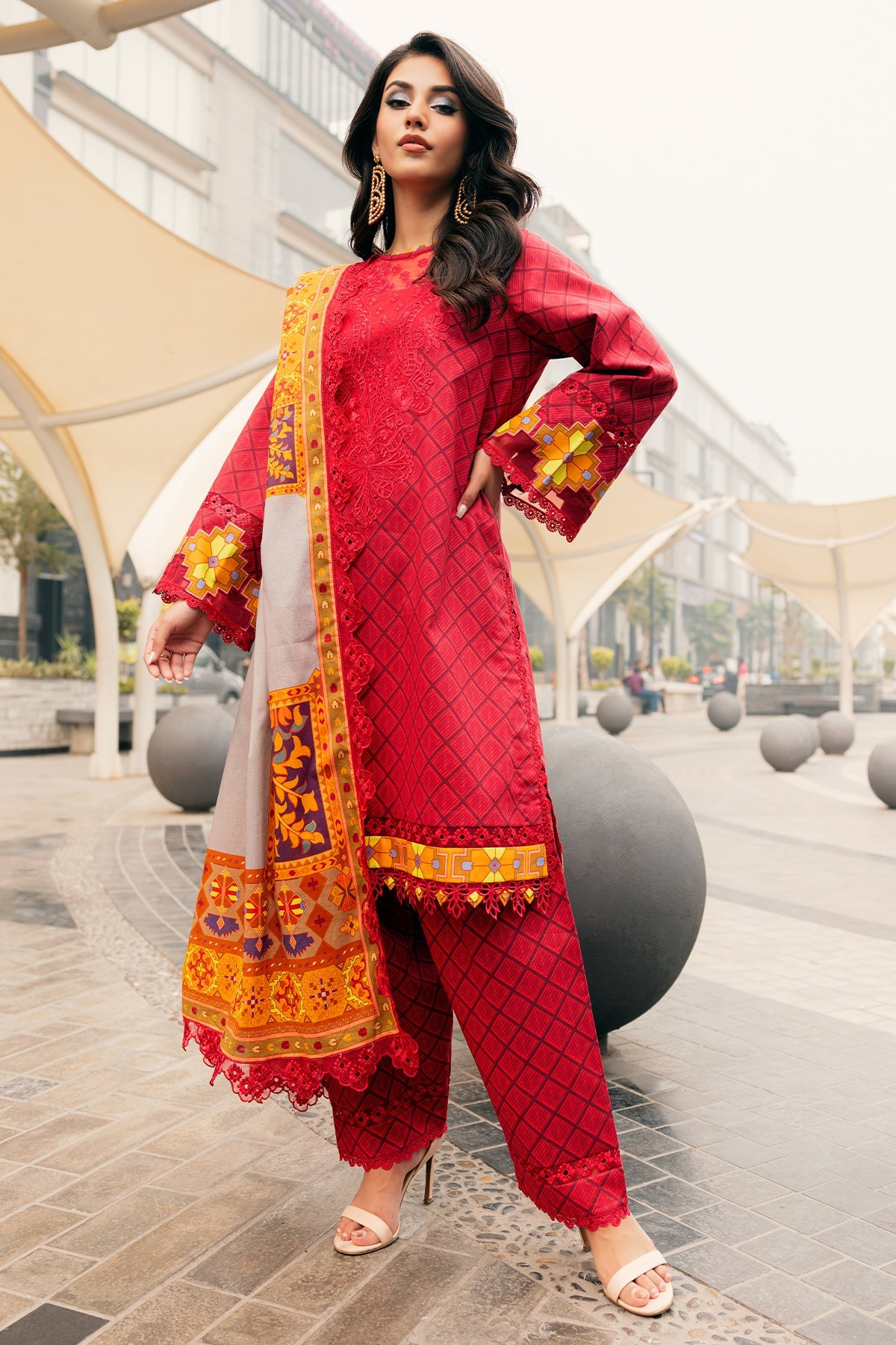3-PC Embroidered Lawn Shirt with Embroidered Chiffon Dupatta and Trouser DSCC4-04