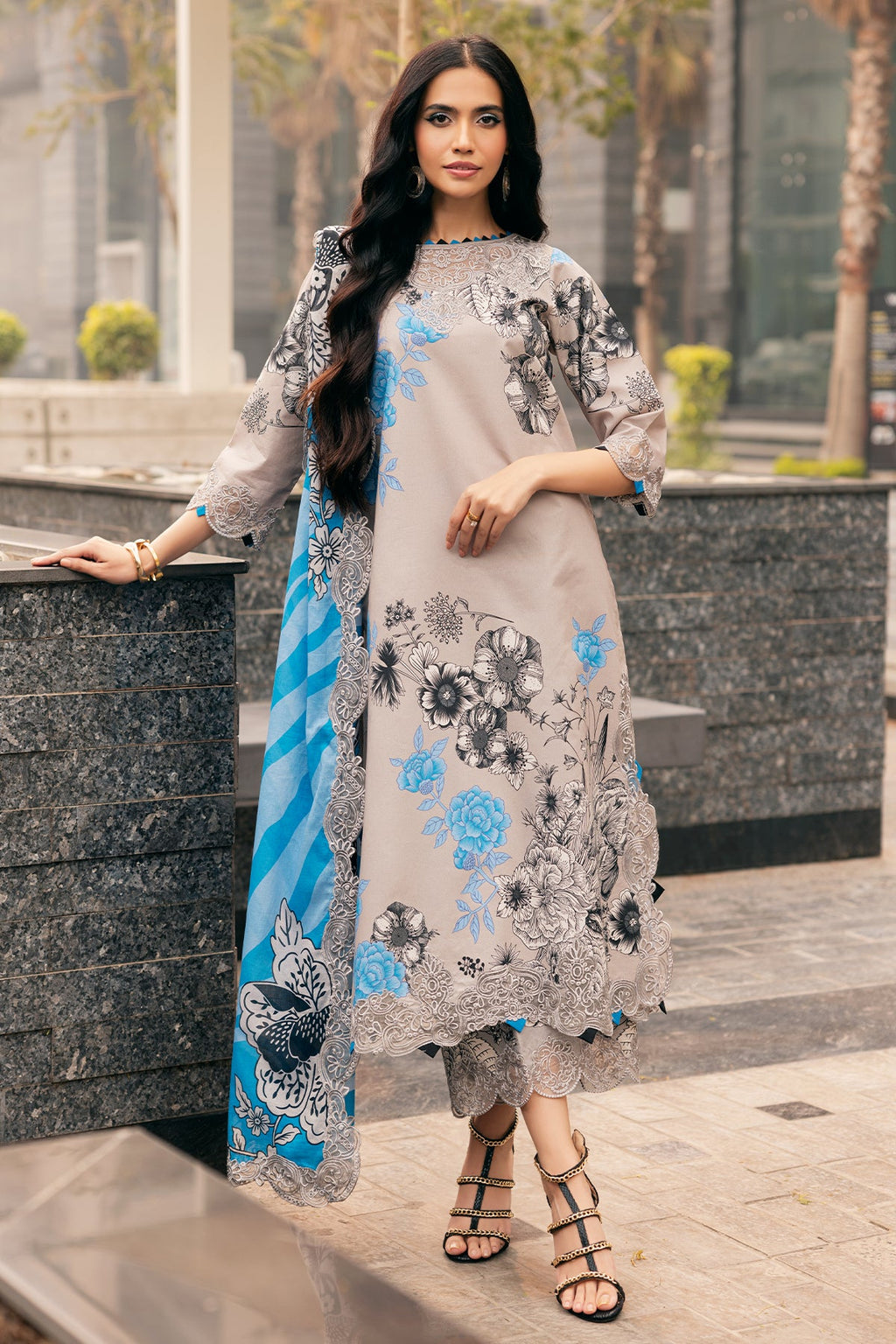 3-PC Embroidered Lawn Shirt with Embroidered Lawn Dupatta and Trouser DSCC4-03