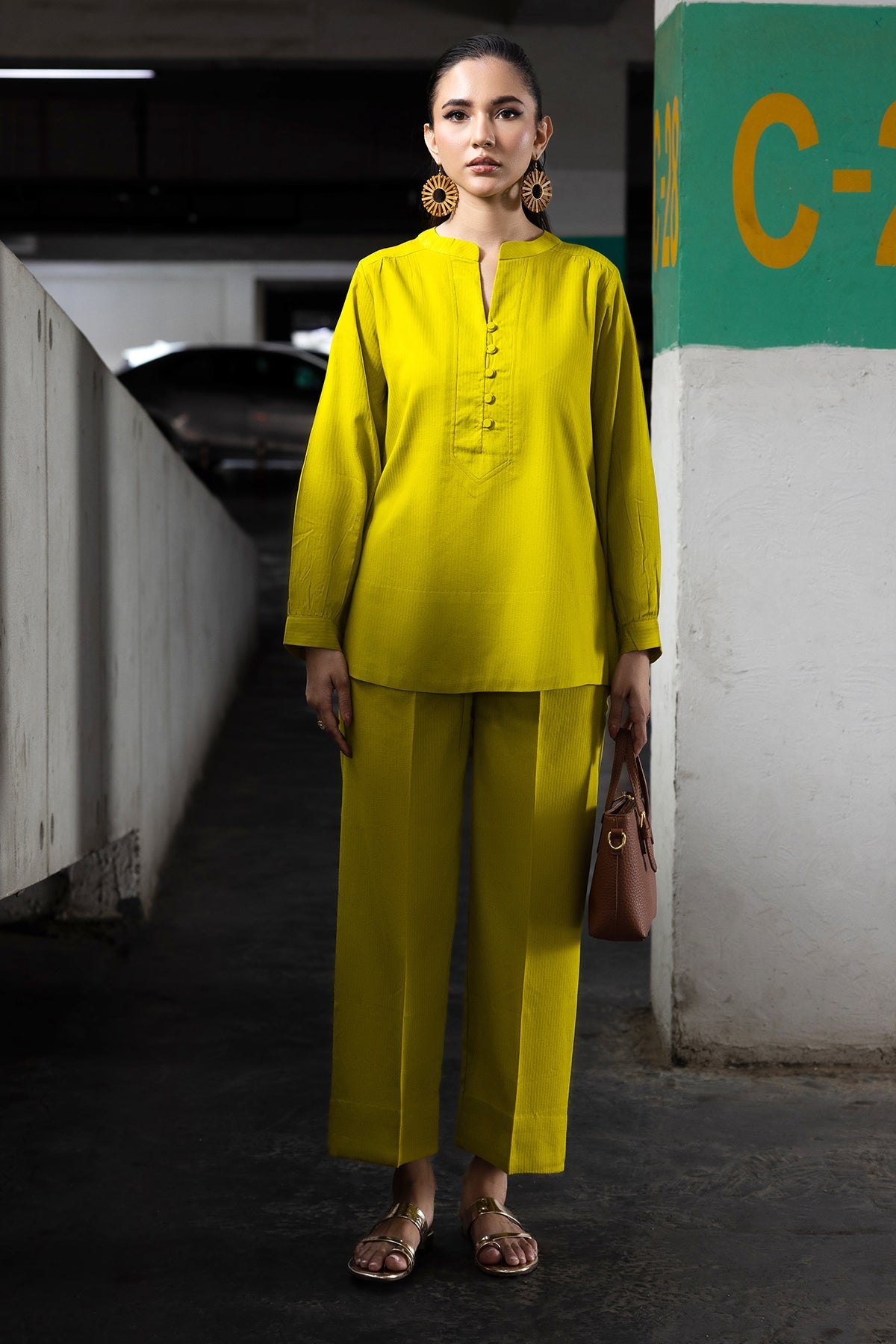 2-PC Printed Cotton Suit CPG-5-03 YELLOW