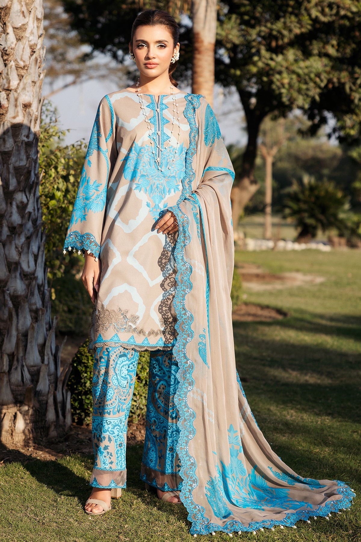 3-PC Unstitched Printed Embroidered Lawn Collection SH5-12