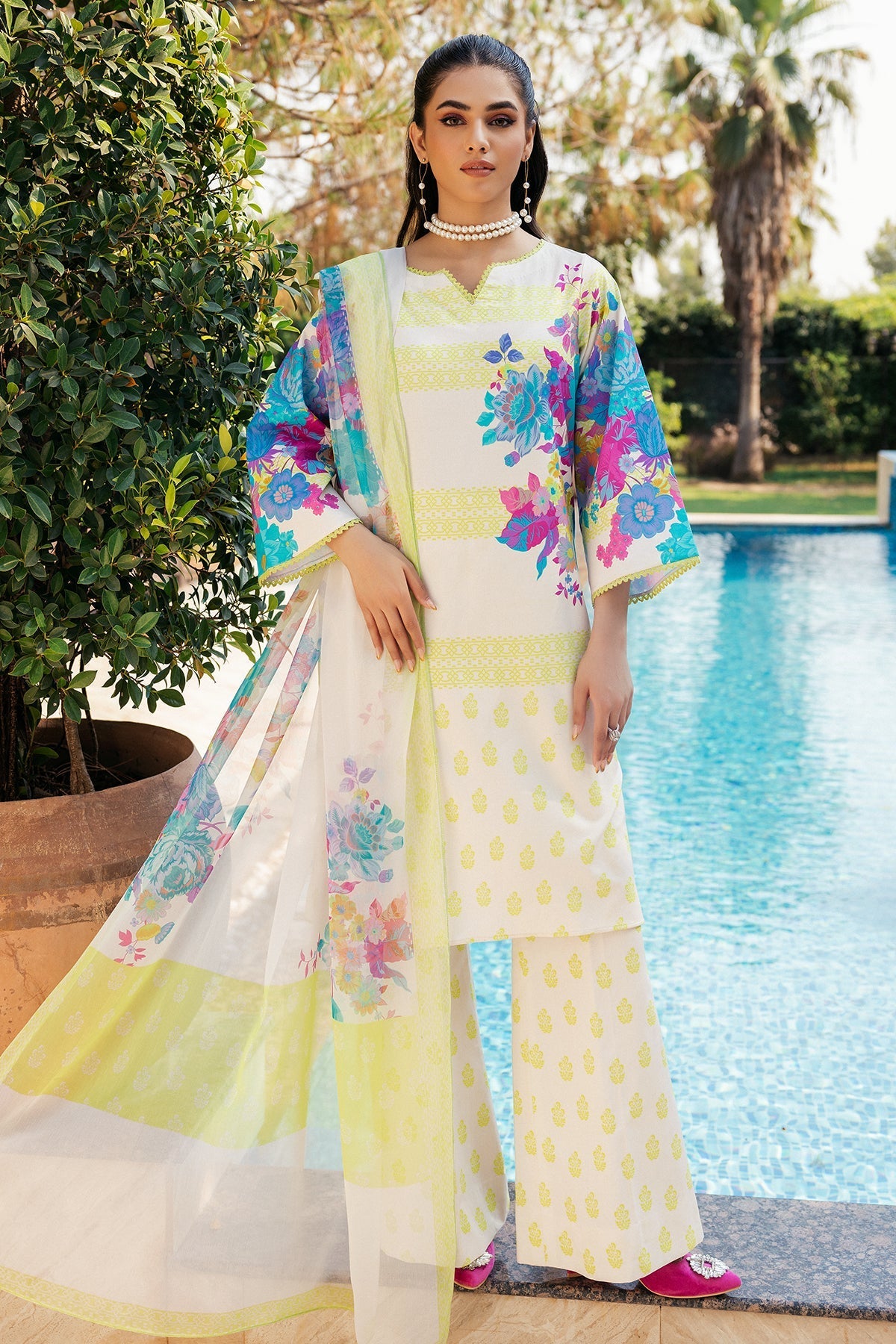 3-PC Printed Lawn Shirt with Chiffon Dupatta and Trouser CPM-4-043