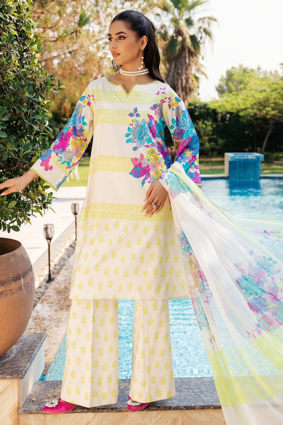 3-PC Printed Lawn Shirt with Chiffon Dupatta and Trouser CPM-4-043