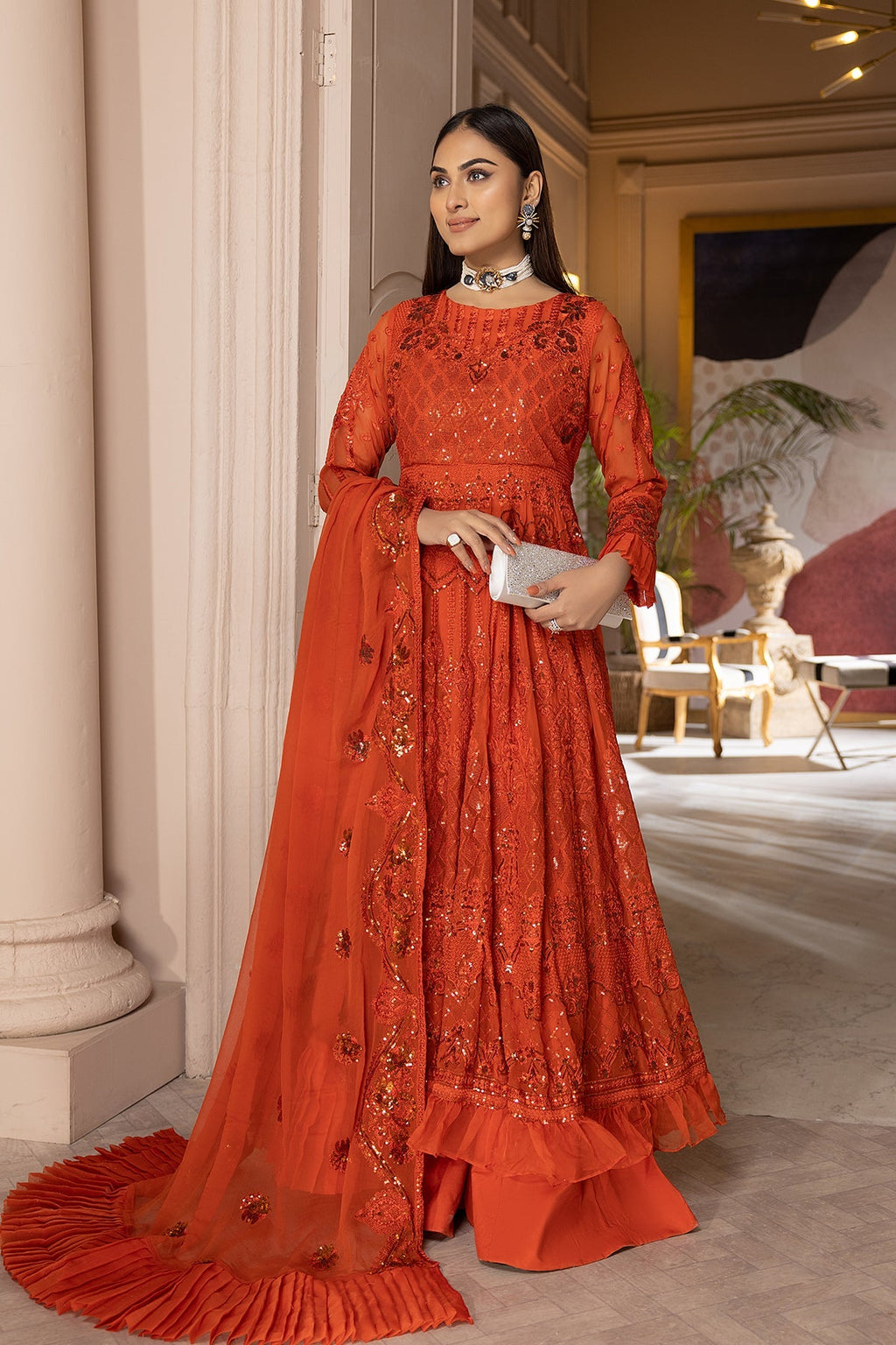 4-PC Sequence Embroidered Shirt with Raw Silk Sharara STM23-08-S