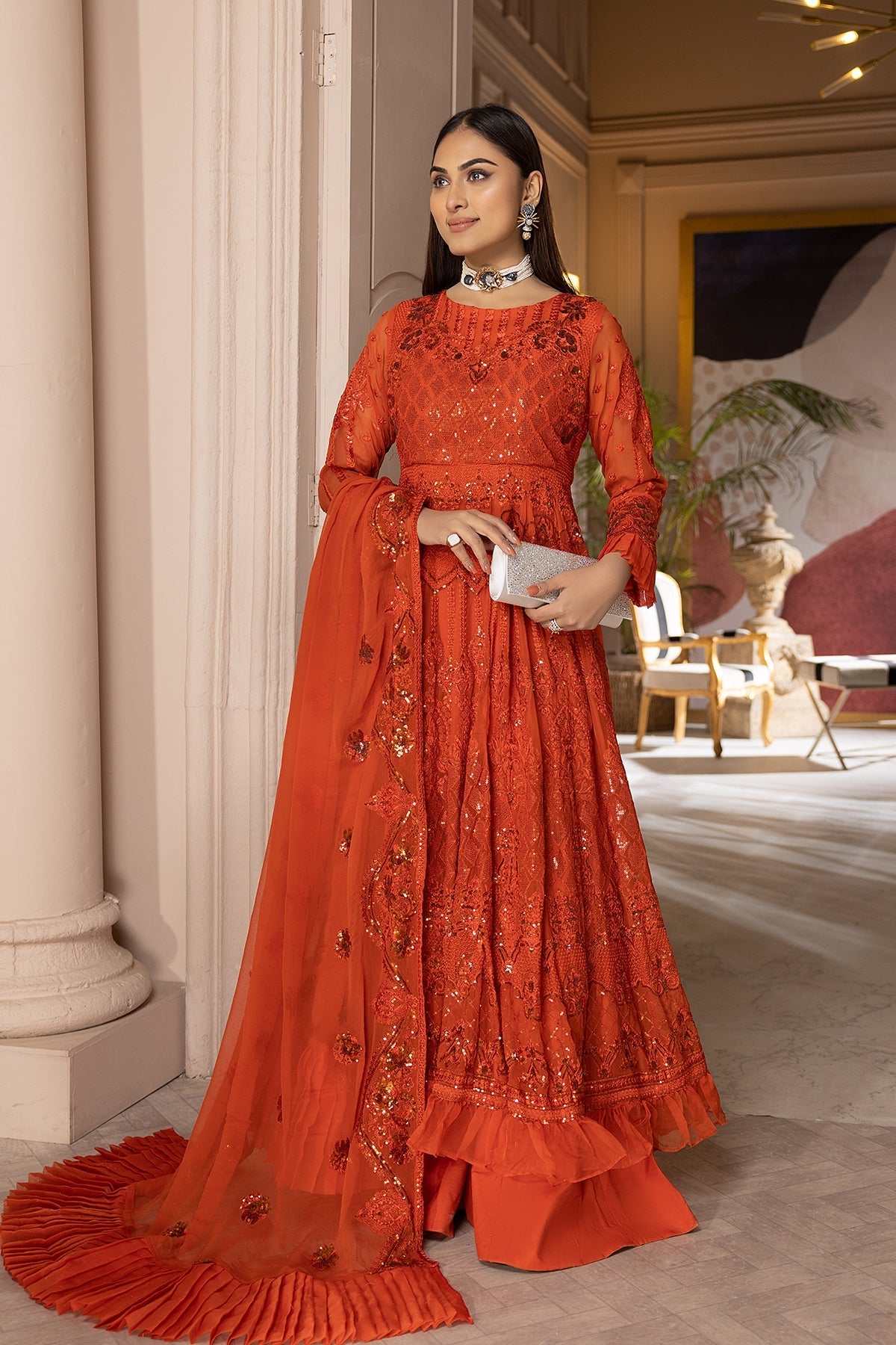 4-PC Sequence Embroidered Shirt with Raw Silk Sharara STM23-08-S