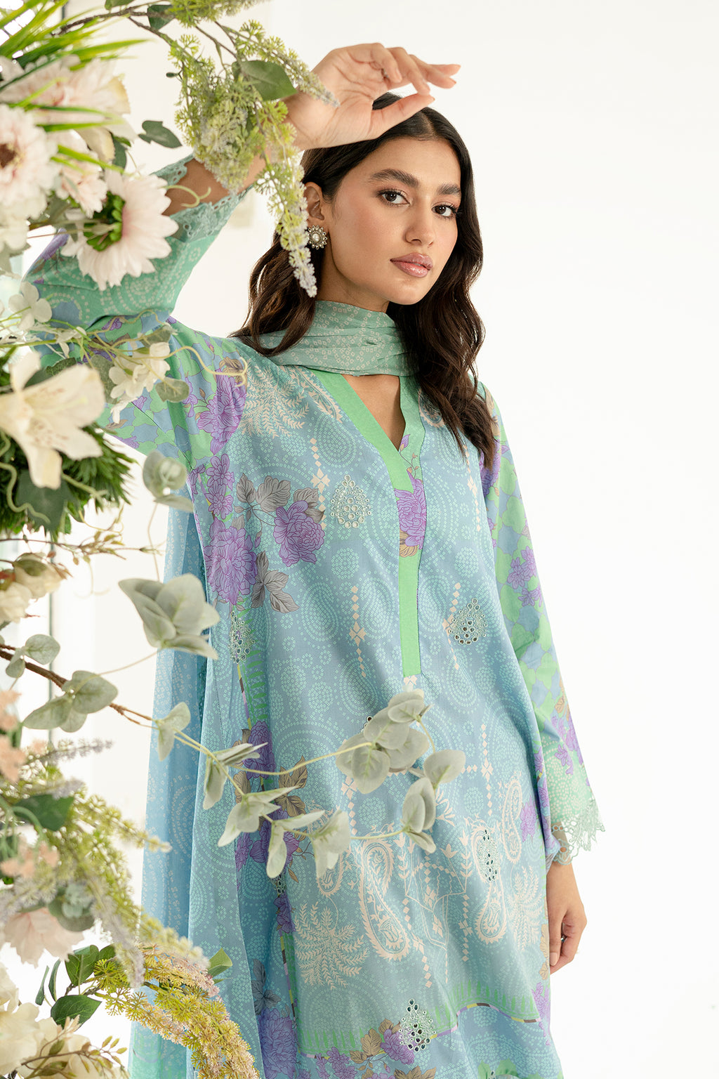 3-Pc Unstitched Printed Embroidered Lawn Suit With Chiffon Dupatta CRB3-26