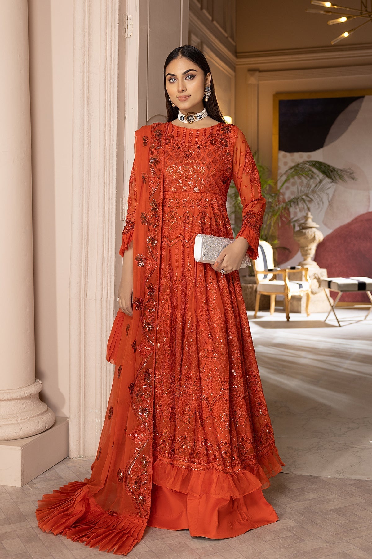 4-PC Sequence Embroidered Shirt with Raw Silk Sharara STM23-08-S