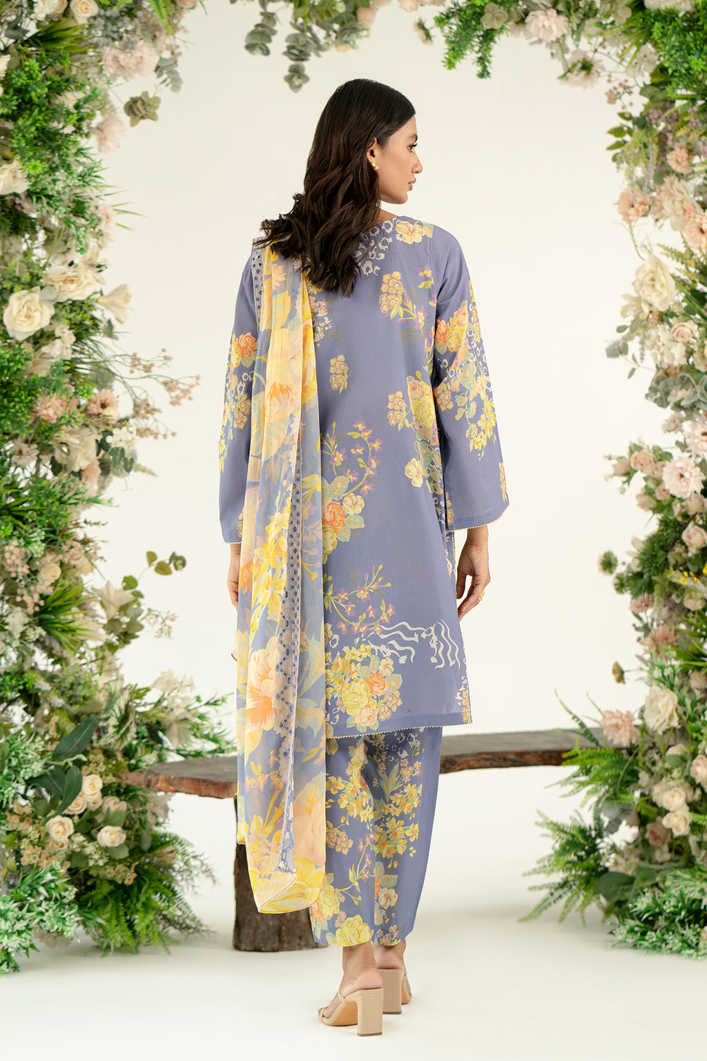 3-Pc Unstitched Printed Embroidered Lawn Suit With Chiffon Dupatta CRB3-27