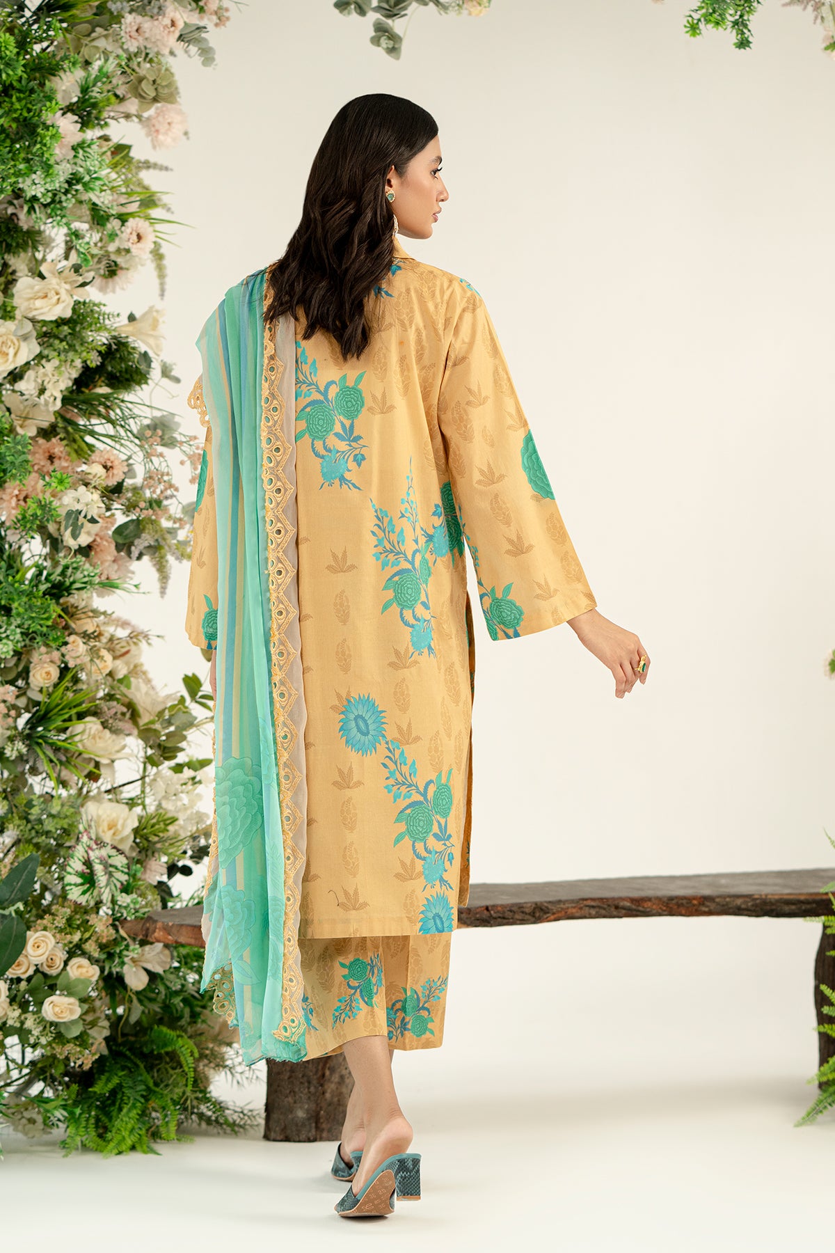 3-Pc Unstitched Printed Embroidered Lawn Suit With Chiffon Dupatta CRB3-24