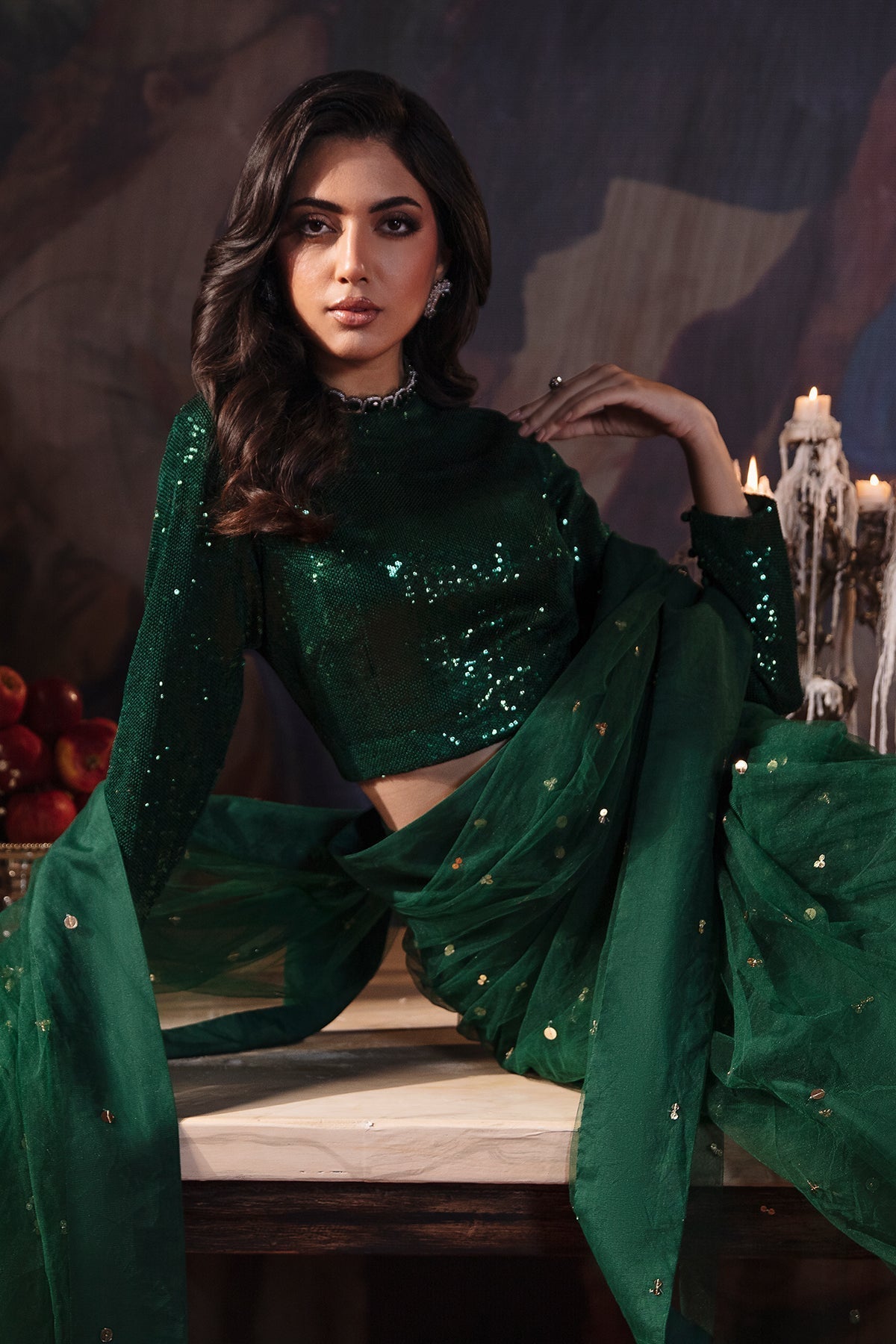 4-PC Embroidered  Sequence Saree STM-3-203