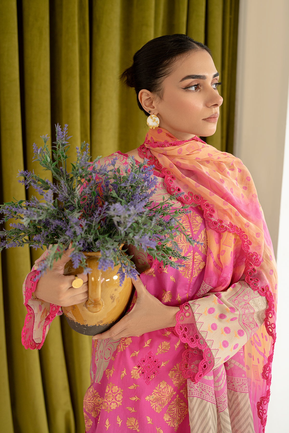 3-Pc Unstitched Printed Embroidered Lawn Suit With Chiffon Dupatta CRB3-29