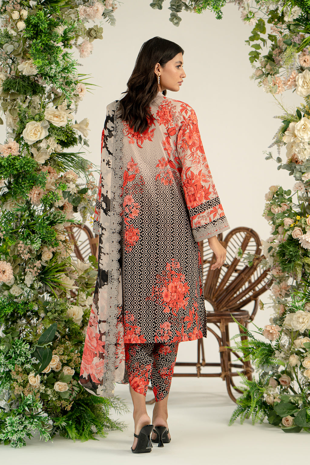 3-Pc Unstitched Printed Embroidered Lawn Suit With Chiffon Dupatta CRB3-23