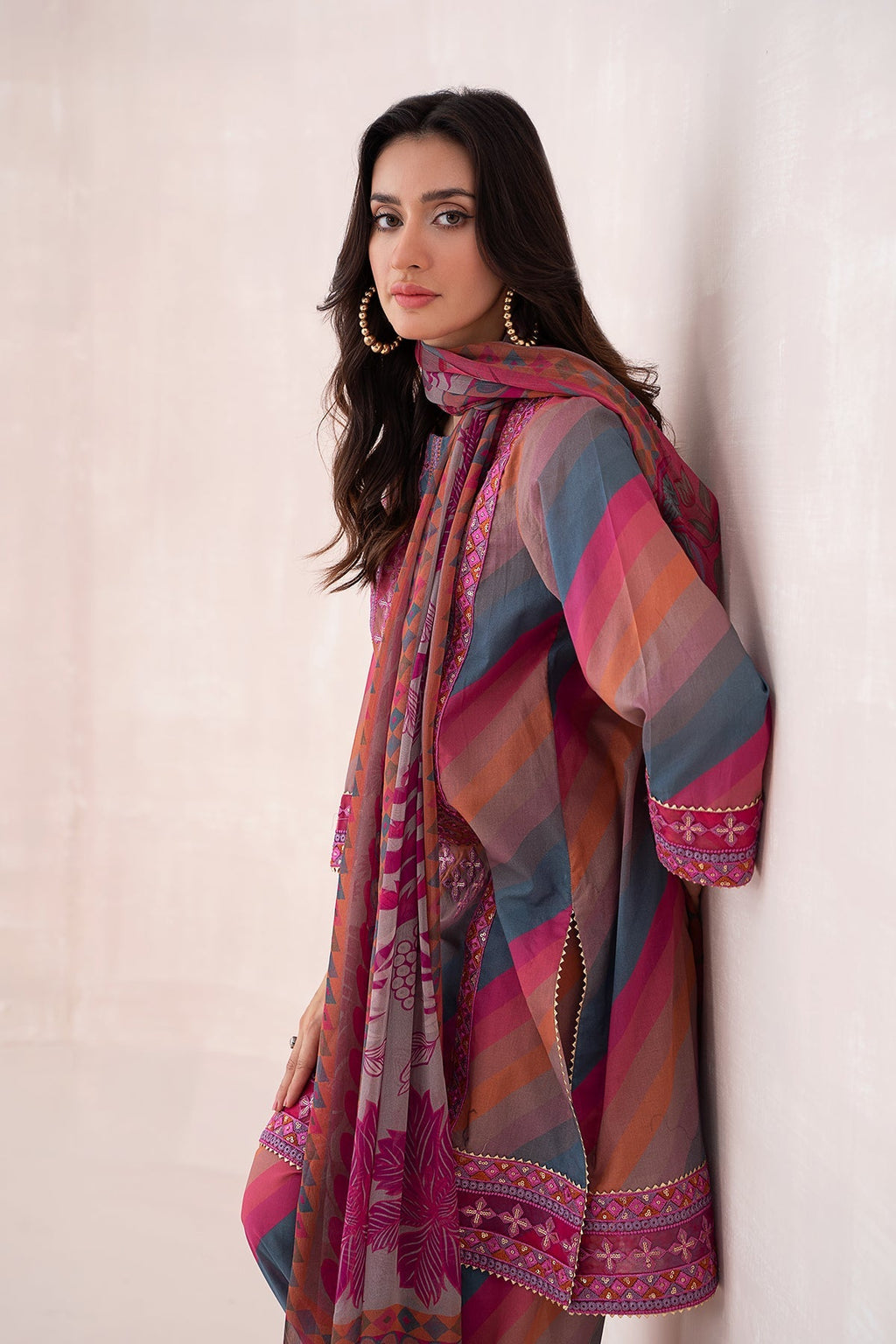 3-PC Unstitched Embroidered Lawn Shirt with Chiffon Dupatta and Trouser CS3-08