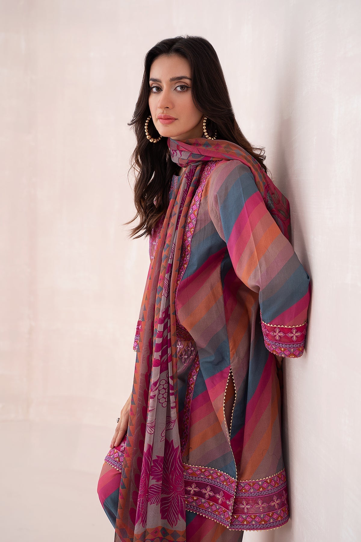 3-PC Unstitched Embroidered Lawn Shirt with Chiffon Dupatta and Trouser CS3-08