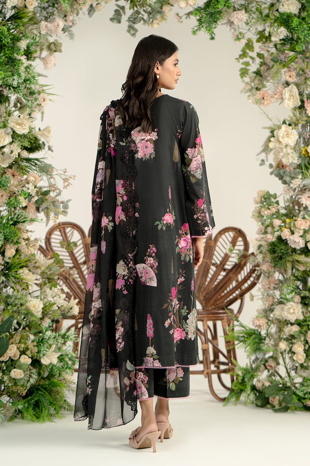 3-Pc Unstitched Printed Embroidered Lawn Suit With Chiffon Dupatta CRB3-33