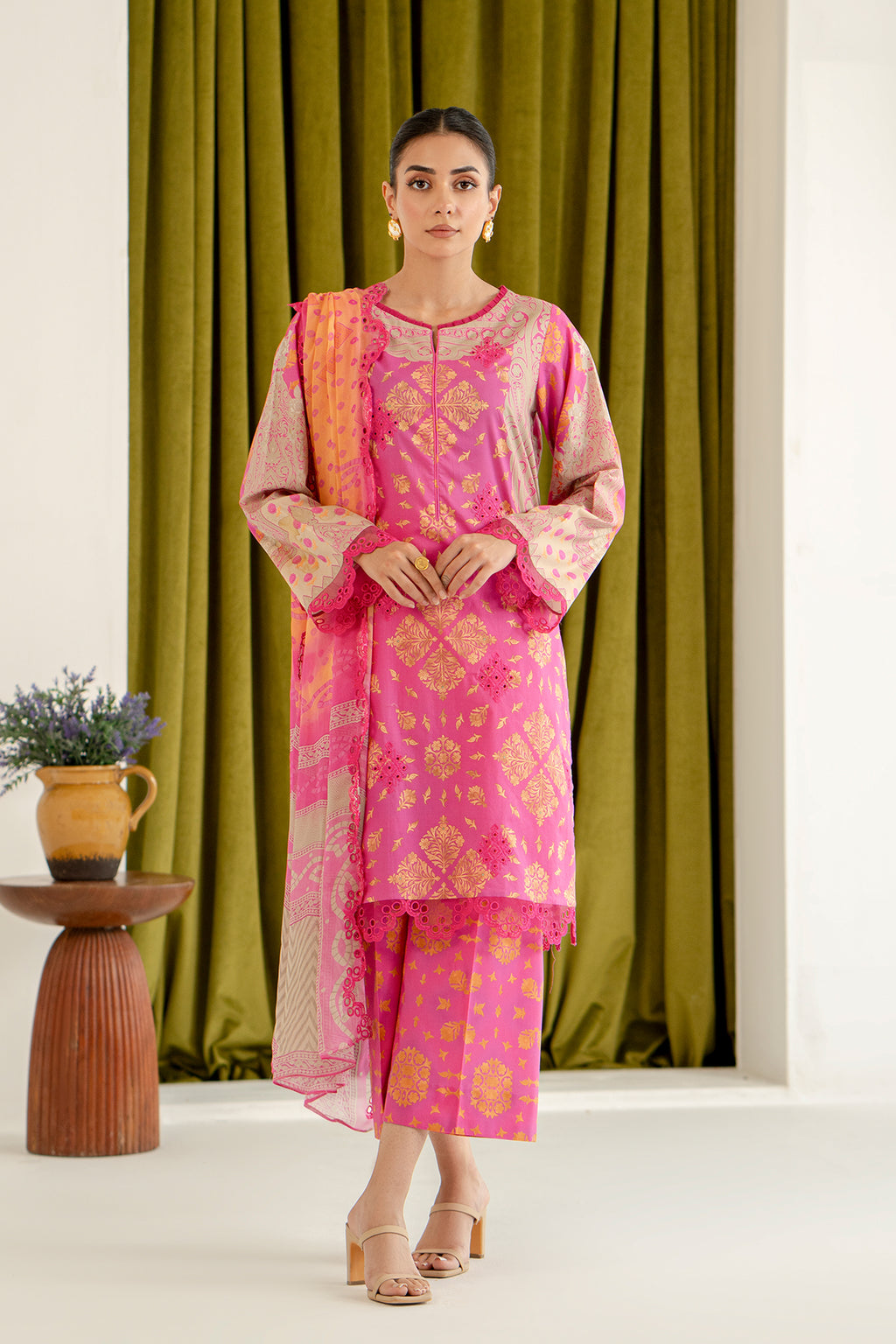 3-Pc Unstitched Printed Embroidered Lawn Suit With Chiffon Dupatta CRB3-29