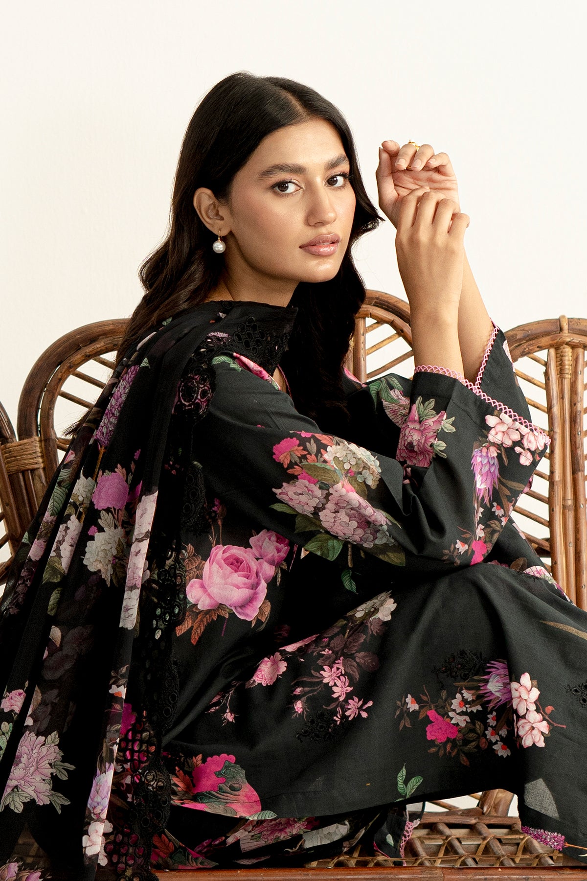 3-Pc Unstitched Printed Embroidered Lawn Suit With Chiffon Dupatta CRB3-33