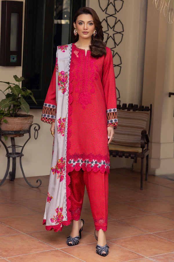 3-PC Embroidered Staple Shirt with Embroidered Shawl and Trouser DSWCC4-35