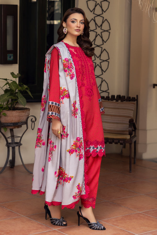 3-PC Embroidered Staple Shirt with Embroidered Shawl and Trouser DSWCC4-35