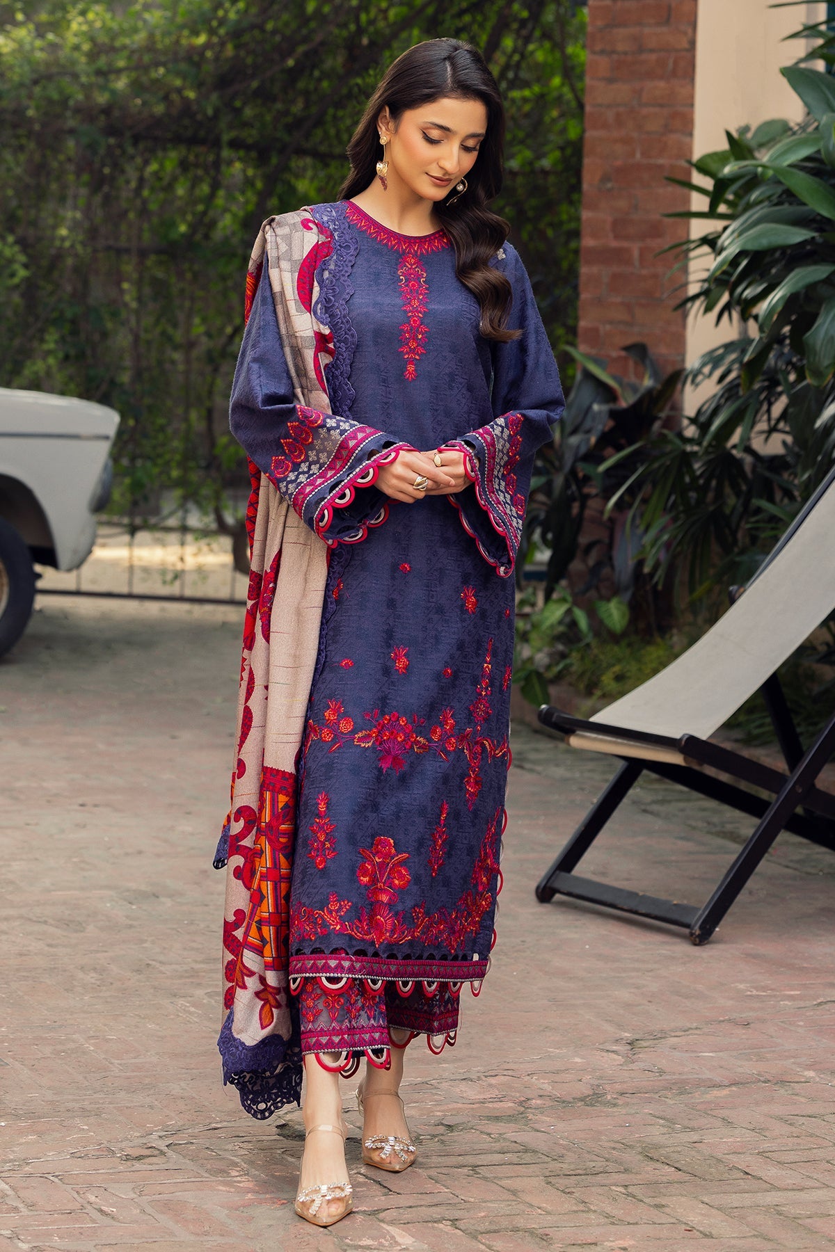 3-PC Unstitched Embroidered Leather Shirt with Wool Shawl and Trouser DSWPS4-02