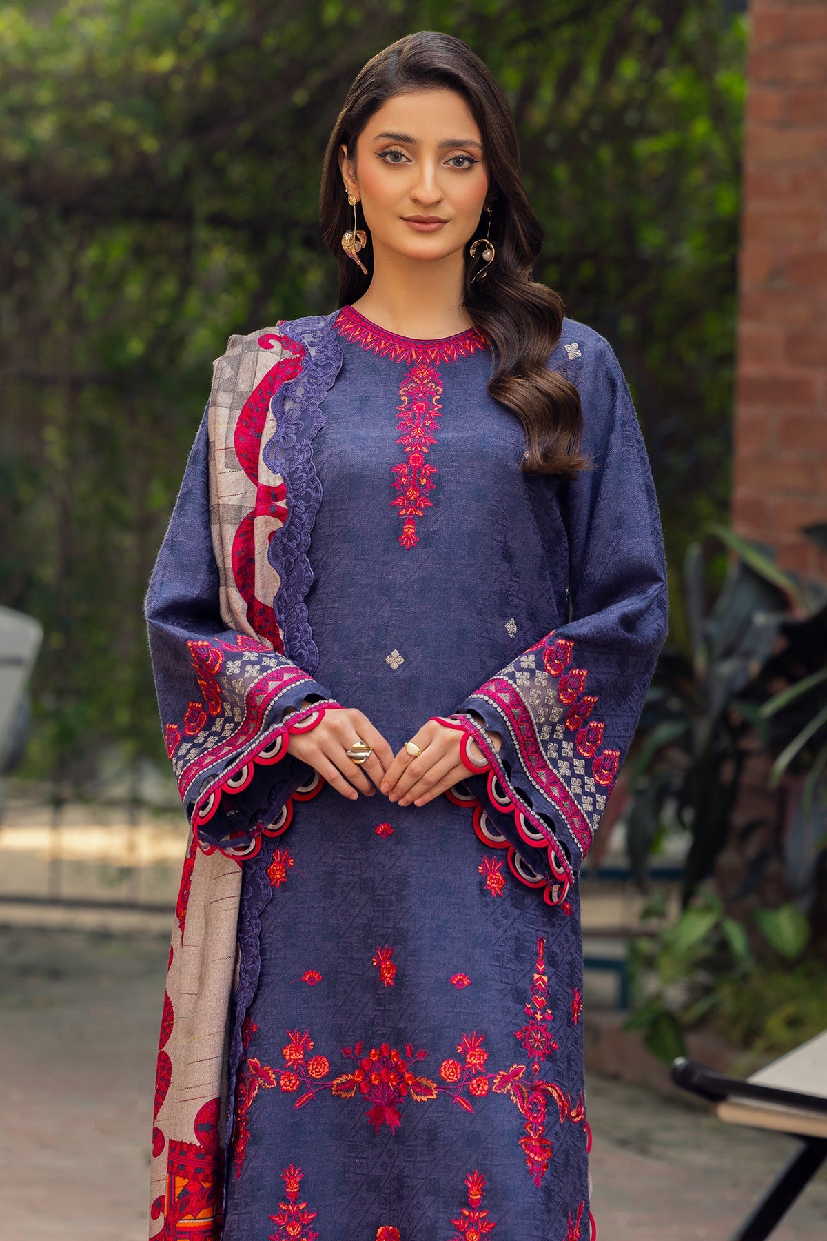 3-PC Unstitched Embroidered Leather Shirt with Wool Shawl and Trouser DSWPS4-02