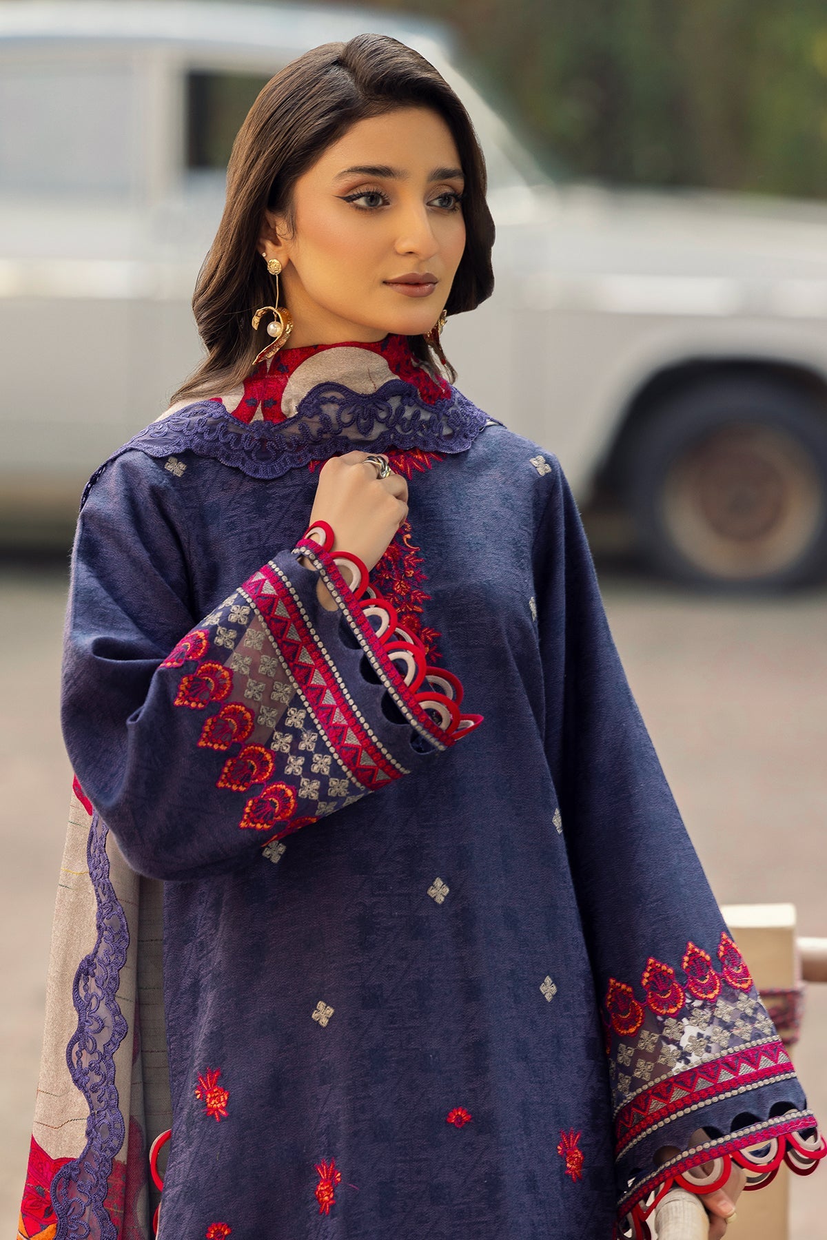 3-PC Unstitched Embroidered Leather Shirt with Wool Shawl and Trouser DSWPS4-02