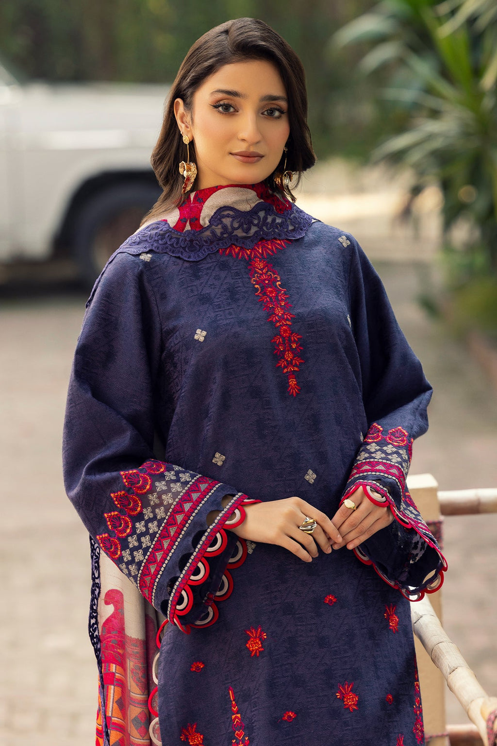 3-PC Unstitched Embroidered Leather Shirt with Wool Shawl and Trouser DSWPS4-02